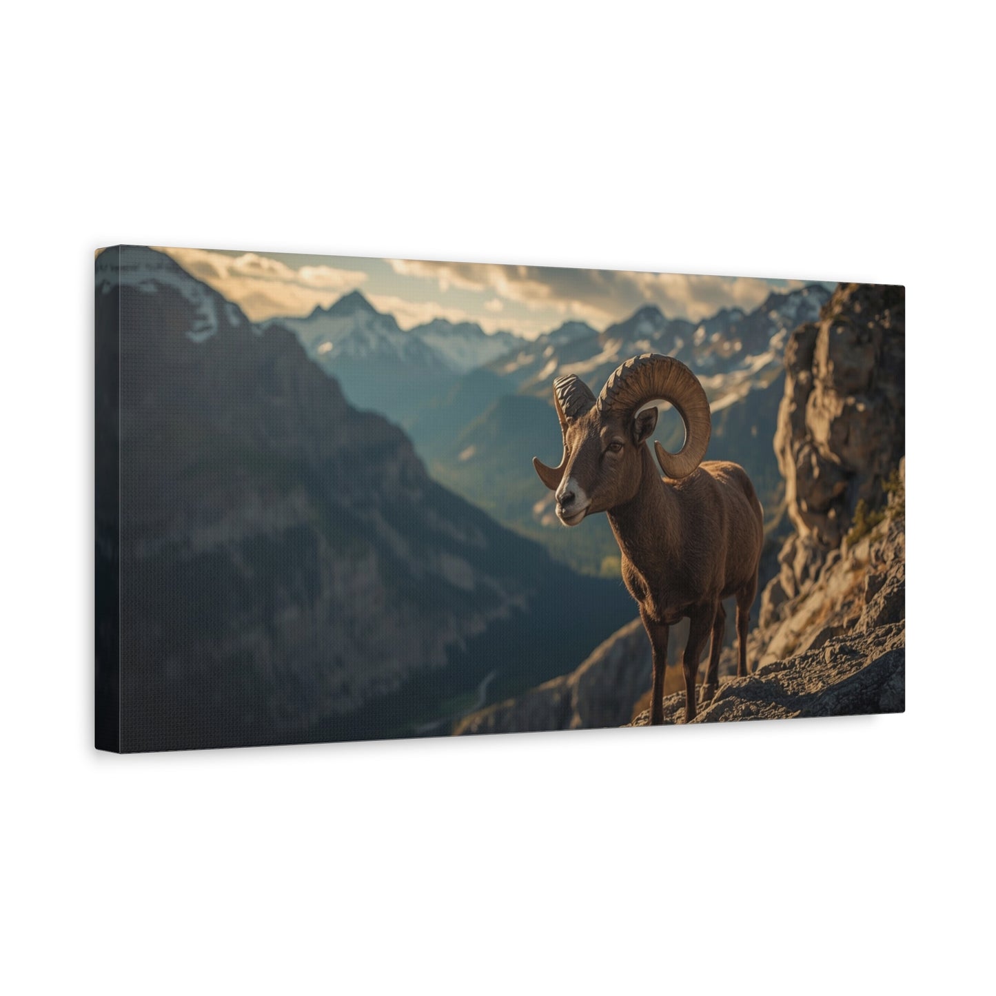 Bighorn Sheep Canvas Wall Art - Mountain Wildlife Art Print, Golden Alpine Cliff Scene - Matte Cotton Artwork - Rustic Lodge Decor, Living Room Wall Decor, Office Art - Bedroom Home Decoration