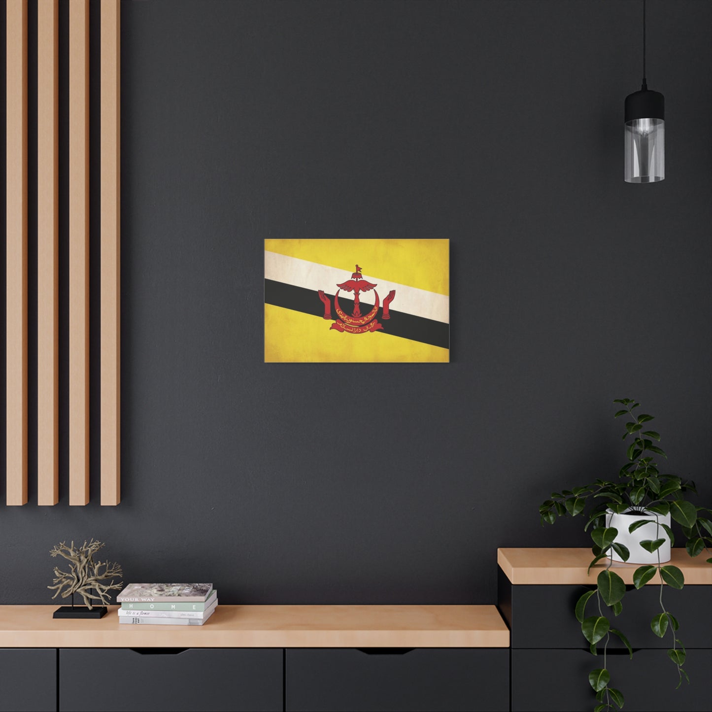 Brunei Flag Canvas Wall Art - Yellow White Black Banner, Red Crest Print - Vintage Patriotic Decor - Living Room Wall Decor, Bedroom Home Decoration - Bedroom Home Decoration - Modern Farmhouse Style