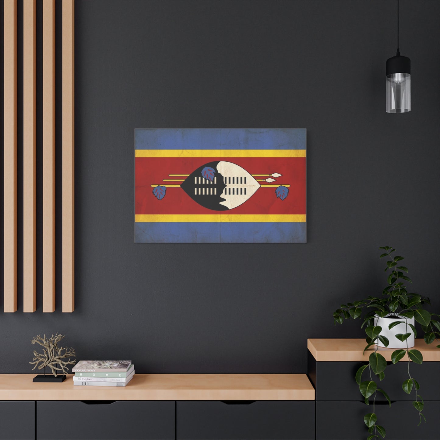 Eswatini Flag Canvas Wall Art - Swazi National Flag Print, Vintage Patriotic Home Decor - Matte Canvas Wall Hanging - Living Room Decoration, Office Accent - Bedroom Home Decoration - Ready to Hang