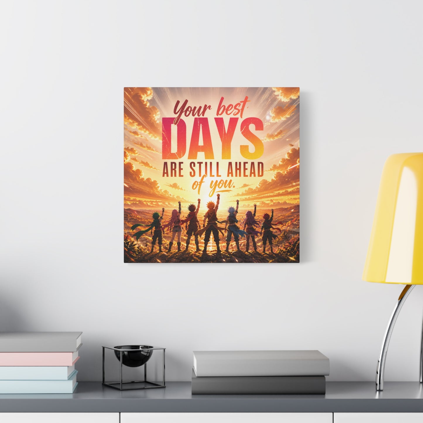 "Your DAYS Are Still Ahead Of You." Anime Quote Canvas Wall Art - Sunset Sky Motivational Poster Print - Contemporary Typography Decor - Bedroom Wall Accent - Ready to Hang - Bedroom Home Decoration