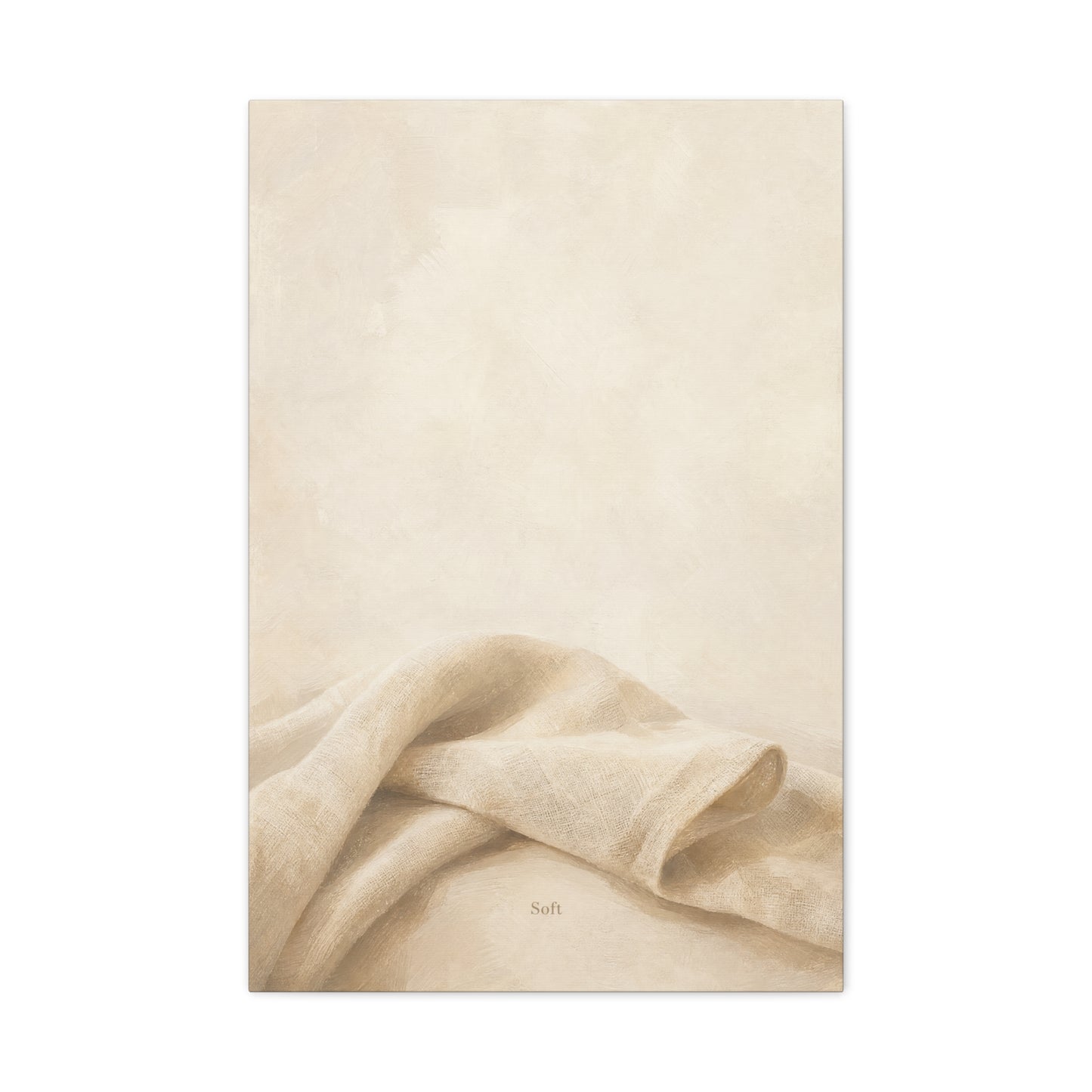 "Soft" Neutral Fabric Canvas Wall Art - Beige Linen Drapery Print, Minimalist Contemporary Decor - Cotton Art Print For Bedroom Living Room, Japandi Wall Decor Home Decoration - Modern Farmhouse Style