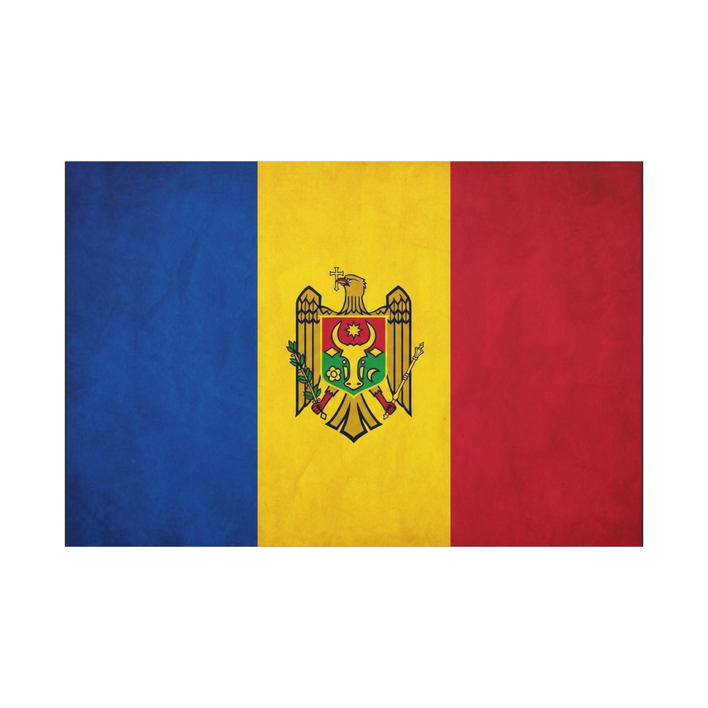 Moldova Flag Canvas Wall Art - Blue Yellow Red Tricolor With Coat Of Arms - Patriotic Heritage Print - Traditional Style - Living Room Wall Decor - Bedroom Home Decoration - Bedroom Home Decoration