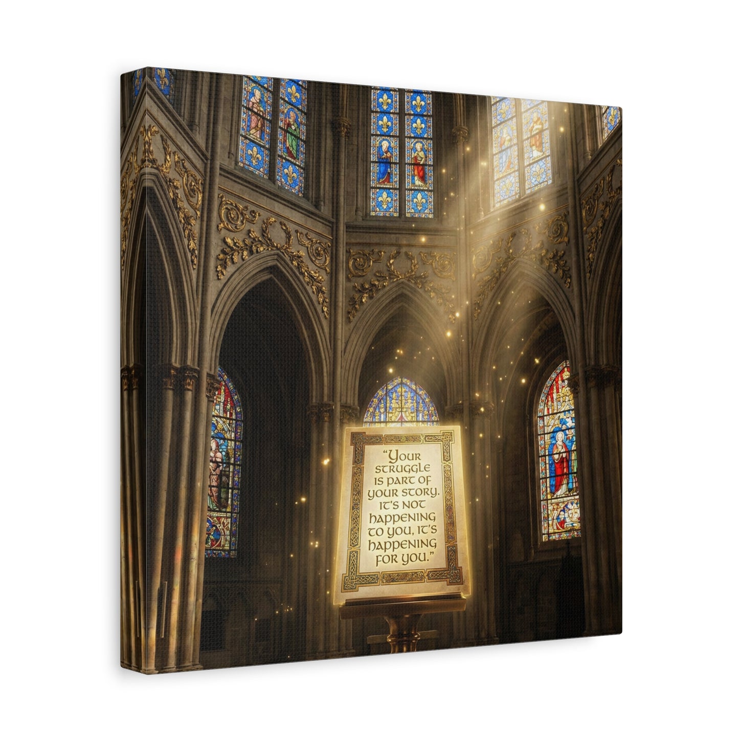 "Your Struggle Is Part Of Your Story" Canvas Wall Art - Gothic Cathedral Stained Glass Inspirational Quote Print - Matte Cotton Decor - Living Room Bedroom Office Christian Home Decoration