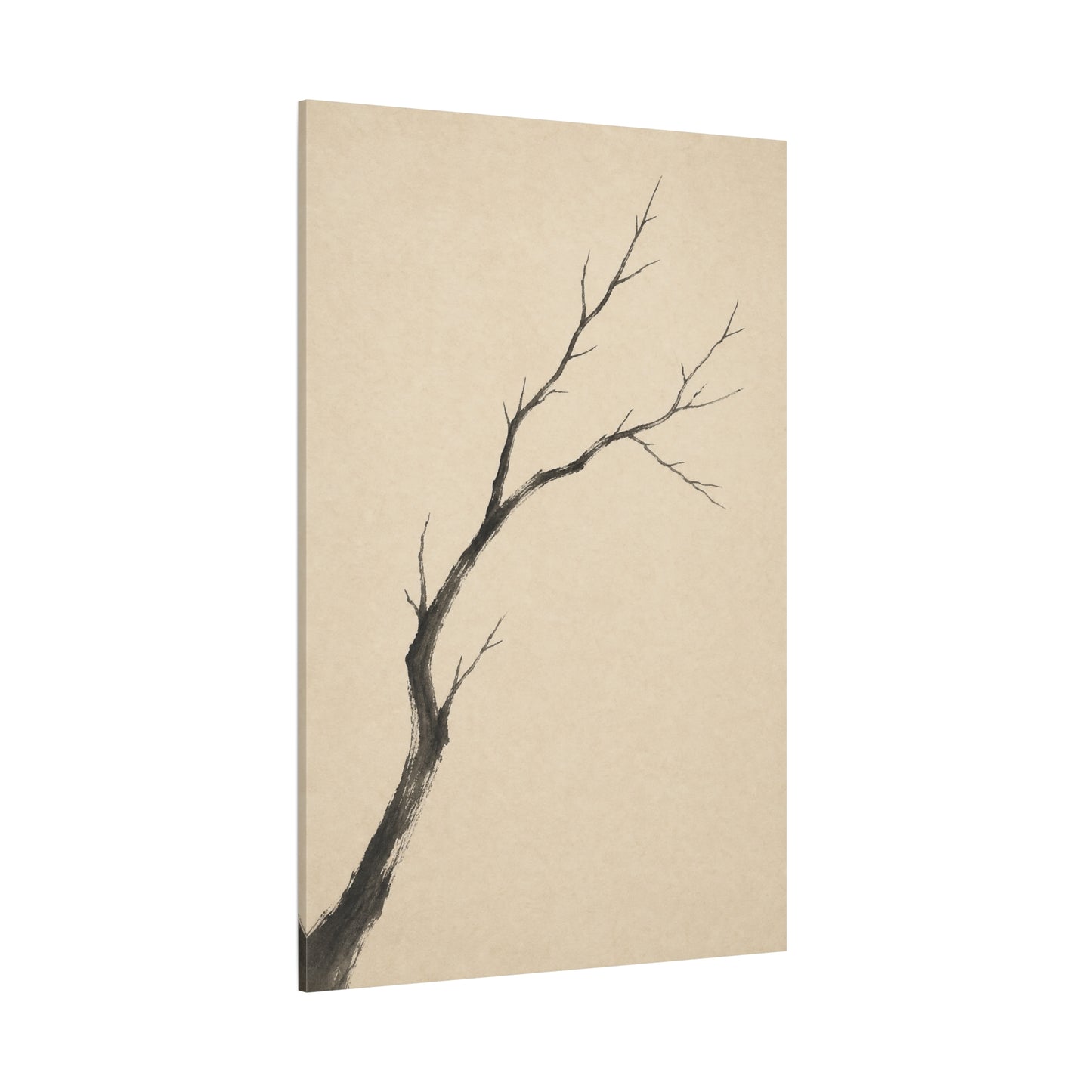 Minimalist Bare Tree Branch Canvas Wall Art - Neutral Ink Wash Botanical Print - Japanese Zen Style - Beige Black Contemporary Wall Decor For Bedroom Living Room Office Entryway - Ready to Hang