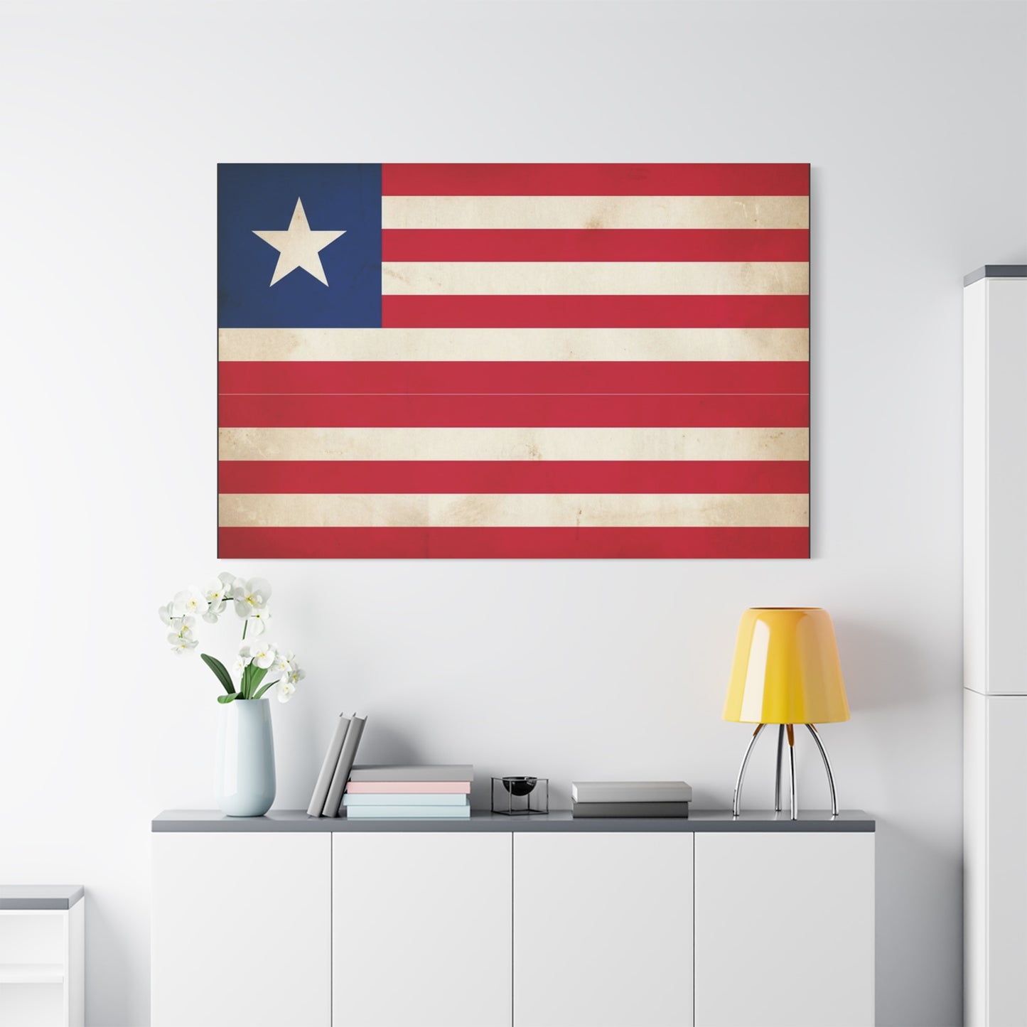 Liberia Flag Canvas Wall Art - Vintage Patriotic Print, Distressed Red White Blue Banner - Matte Cotton Artwork - Living Room Wall Decor, Office Art, Study Room Accent Style - Bedroom Home Decoration