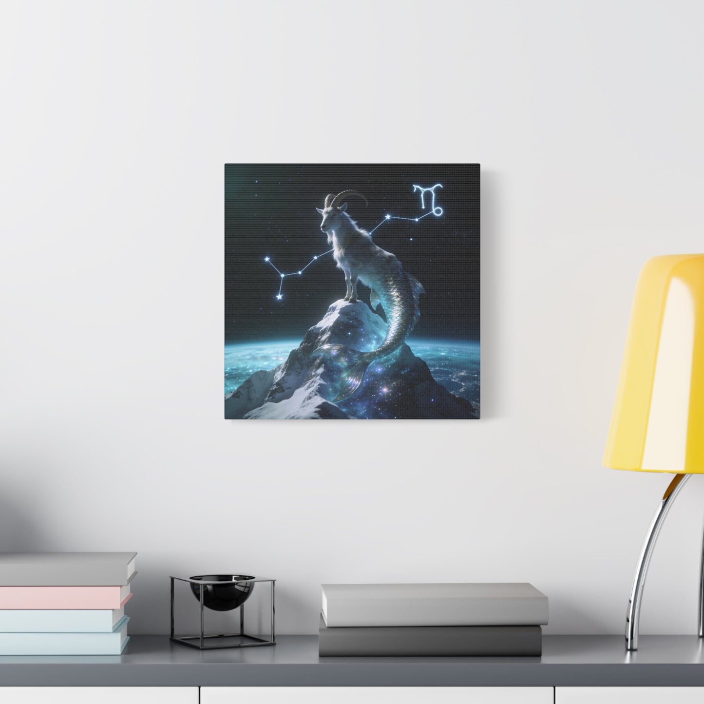 Capricorn Zodiac Canvas Wall Art - Celestial Sea Goat Constellation, Surreal Night Sky, Matte Canvas Print, Modern Fantasy Style, Bedroom Home Decoration, Office Wall Decor Accent - Ready to Hang