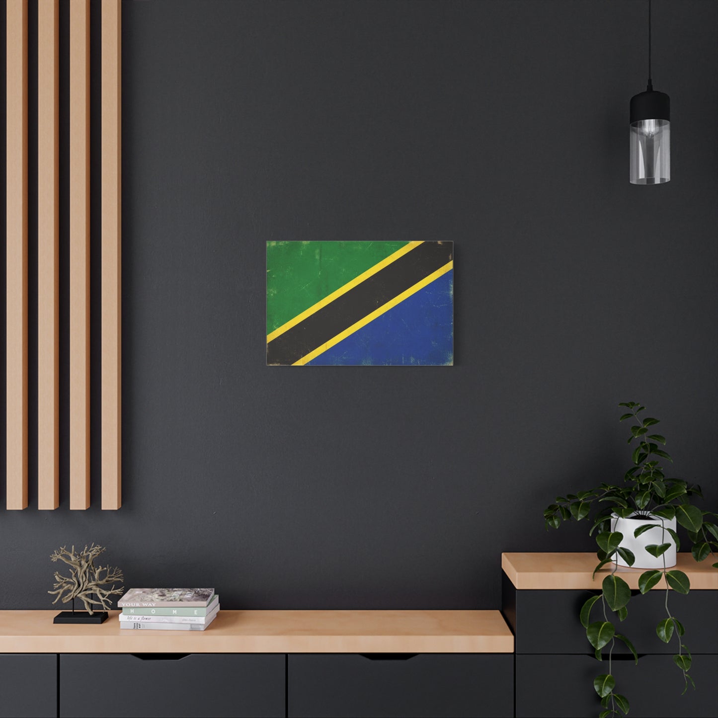 Tanzania Flag Canvas Wall Art - Vintage National Flag Print, Patriotic Blue Green Black Gold Design - Distressed Country Decor - Living Room Home Decoration, Office Accent - Living Room Wall Decor