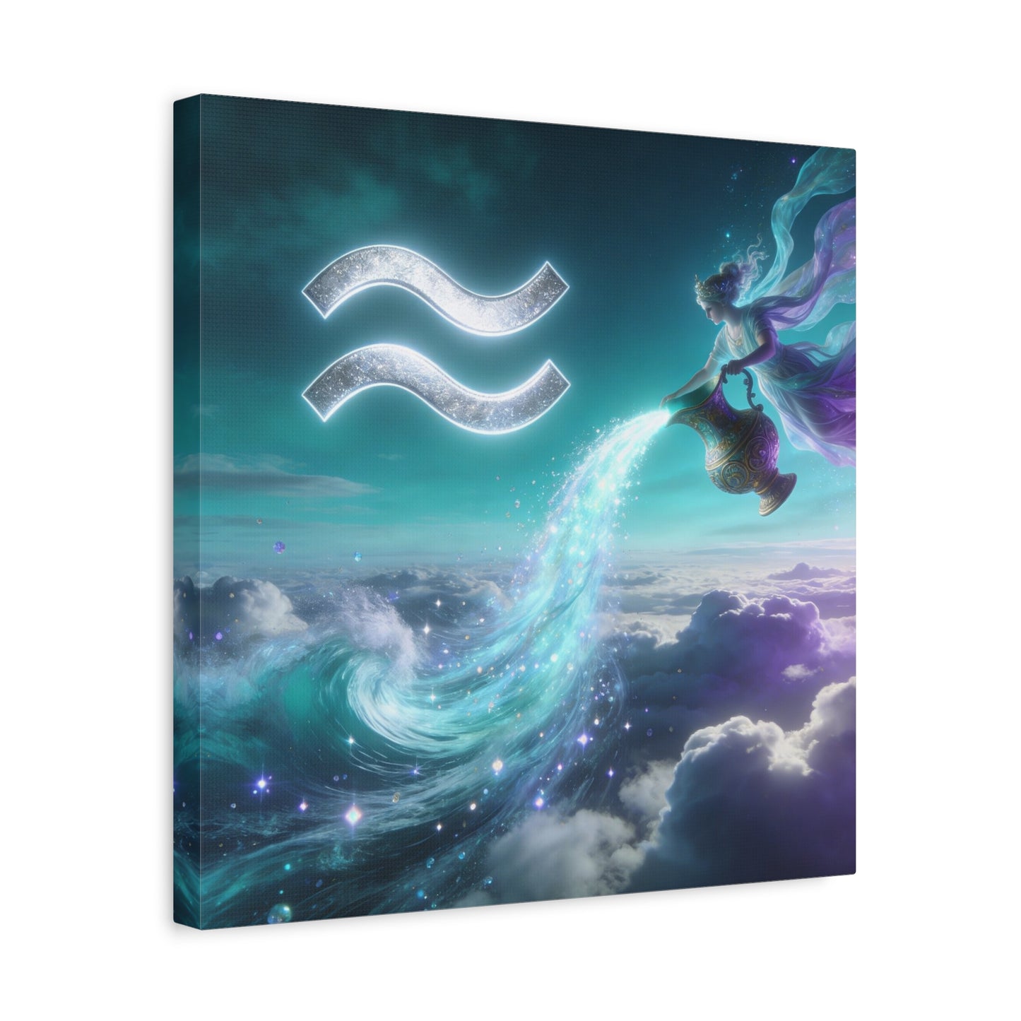 Aquarius Zodiac Canvas Wall Art - Celestial Water Bearer Fantasy Illustration, Matte Canvas Print - Mystical Blue Purple Decor, Bedroom Home Decoration, Office Wall Art - Bedroom Home Decoration