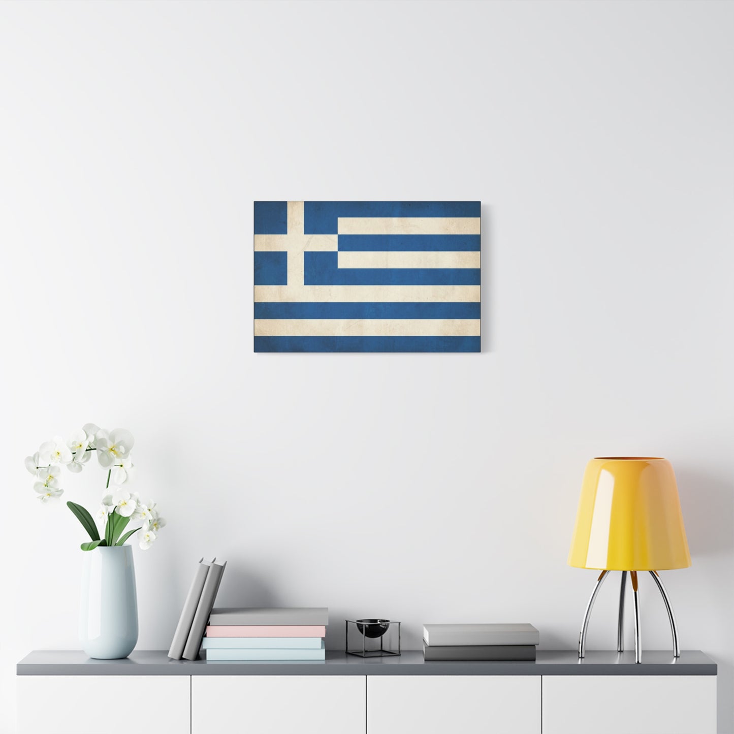 Greek Flag Canvas Wall Art - Vintage Greece National Banner Print, Blue And White Hellenic Stripe Design - Rustic Patriotic Decor - Living Room Wall Decor - Bedroom Home Decoration - Ready to Hang
