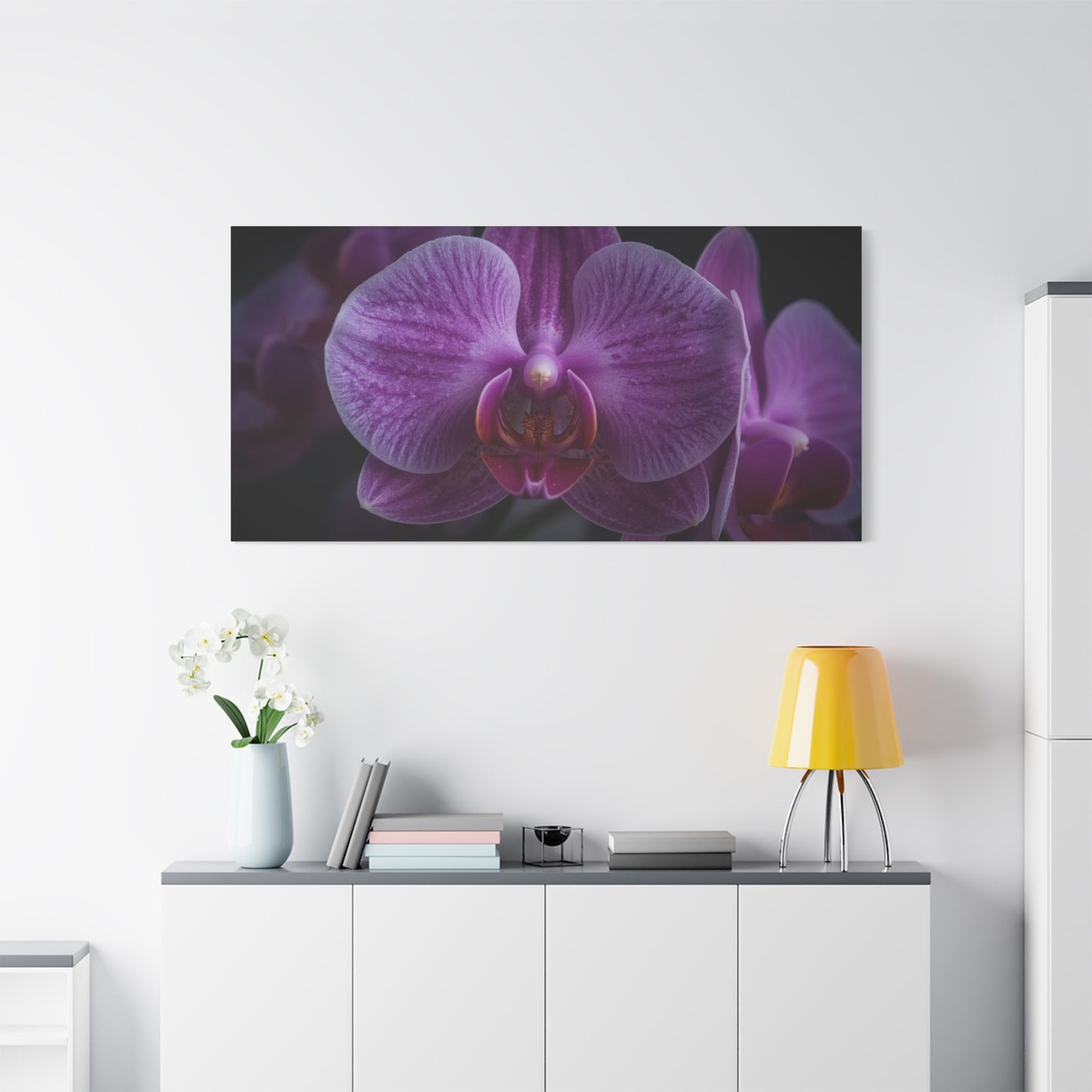 Purple Orchid Canvas Wall Art - Phalaenopsis Flower Macro Floral Print, Botanical Art Print, Cotton Canvas, Contemporary Style - Bedroom Wall Decor, Spa Wall Accent - Bedroom Home Decoration