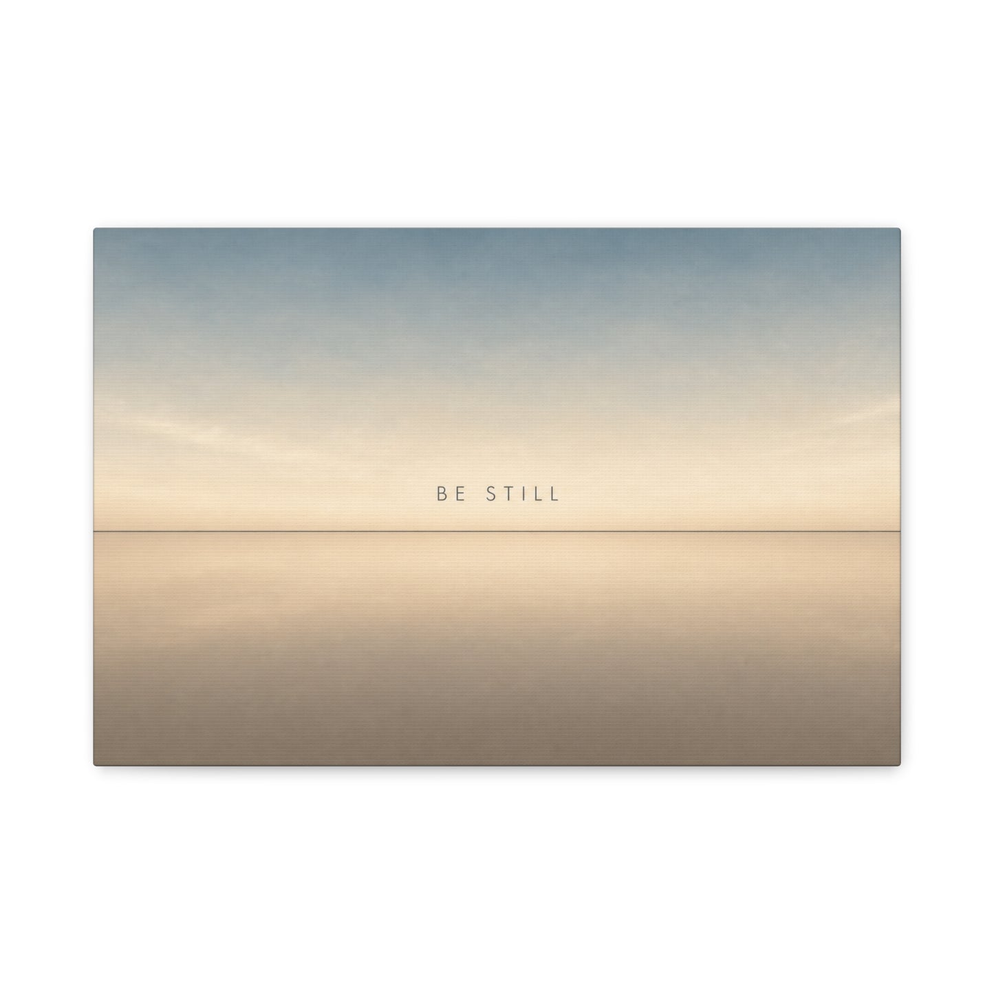 "Be Still" Minimalist Canvas Wall Art - Serene Horizon Typography Print, Neutral Blue Beige Coastal Style - Bedroom Wall Decor, Meditation Space Home Decoration - Ready to Hang - Cozy Reading Nook Art