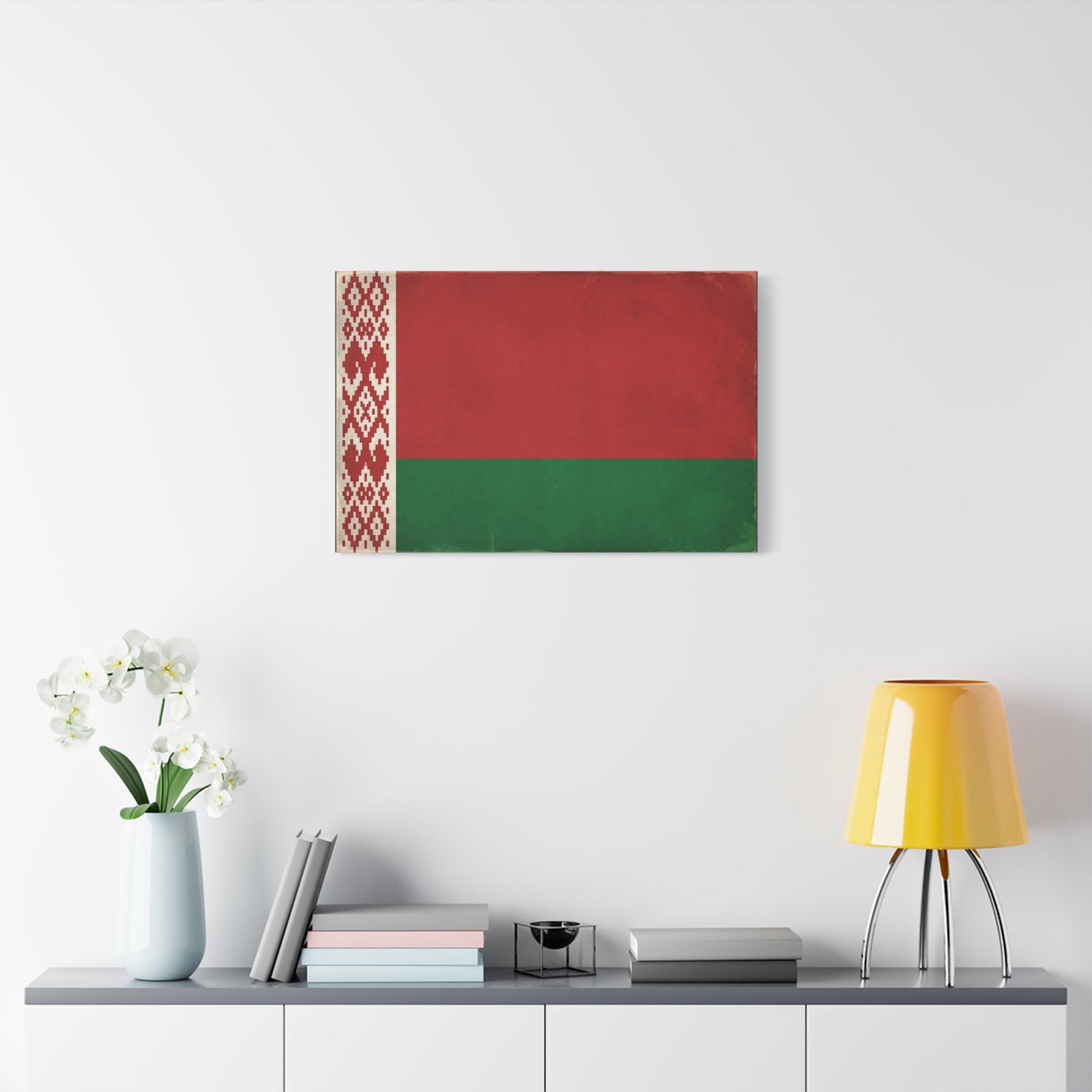 Belarus Flag Canvas Wall Art - Vintage Red Green National Banner Print, Patriotic Eastern Europe Decor - Textured Minimalist Style - Living Room Wall Decor - Modern Farmhouse Style - Ready to Hang