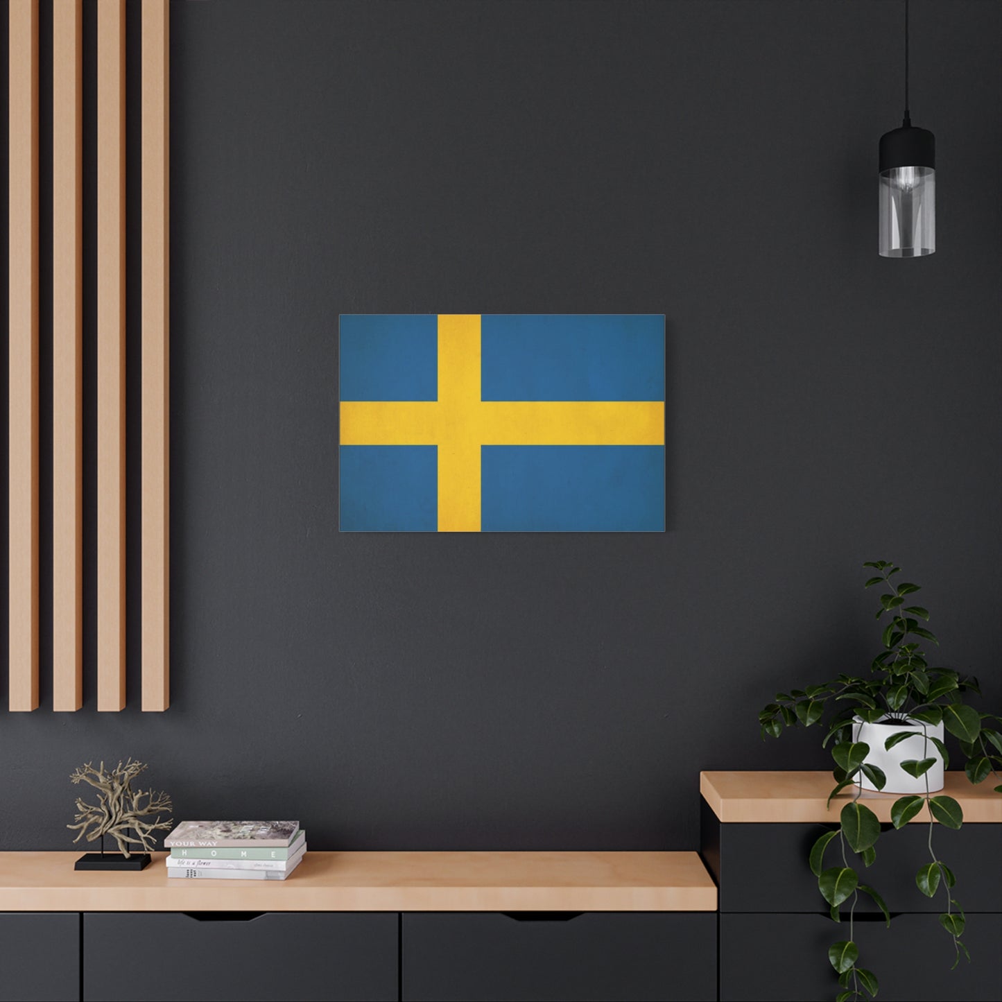 Sweden Flag Canvas Wall Art - Swedish National Flag Print, Blue Yellow Nordic Cross Decor - Minimalist Scandinavian Style - Living Room Wall Decor - Bedroom Home Decoration - Bedroom Home Decoration