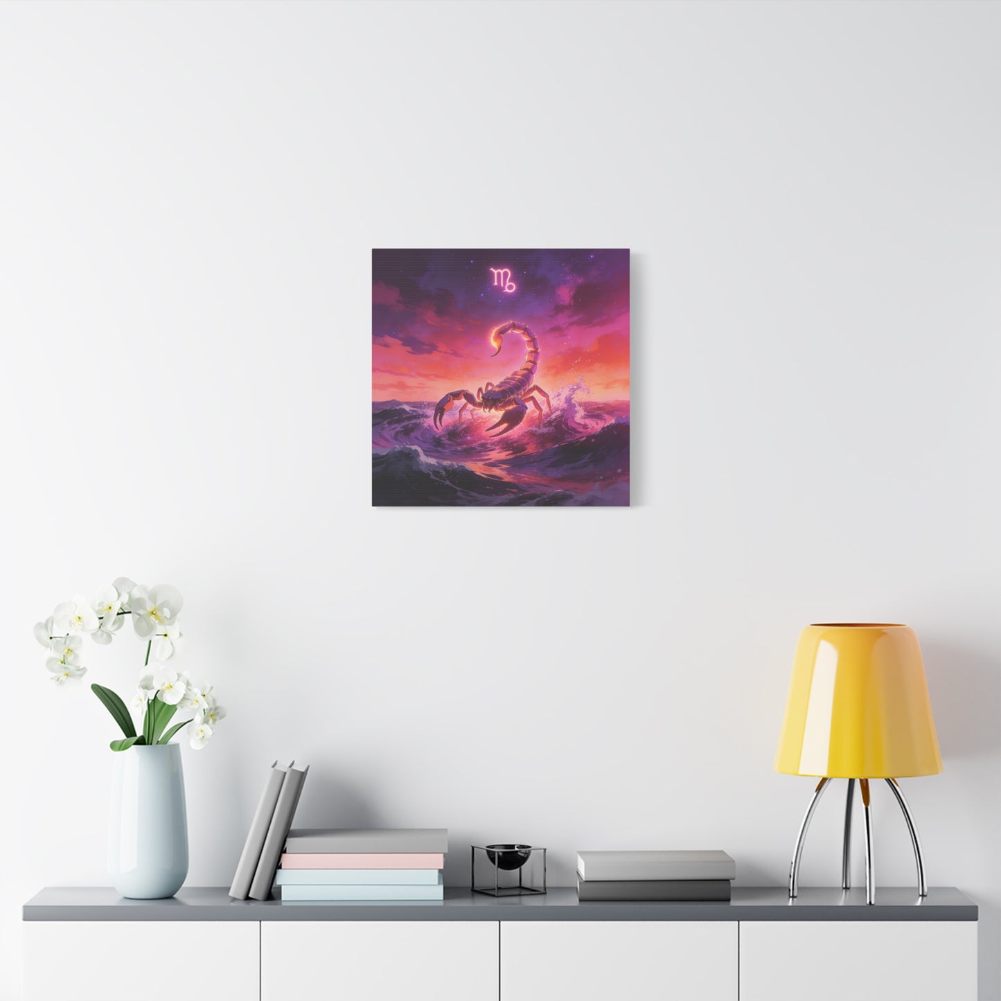 Scorpio Zodiac Canvas Wall Art - Glowing Scorpion Ocean Illustration, Celestial Astrology Print - Matte Cotton Canvas - Modern Fantasy Style - Bedroom Wall Decor, Home Office Accent - Ready to Hang