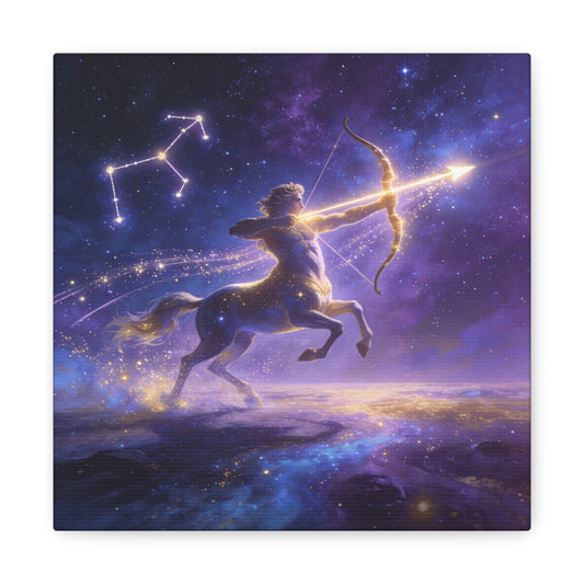 Sagittarius Zodiac Canvas Wall Art - Celestial Centaur Archer Constellation Print, Purple Galaxy Night Sky, Mythic Astrology Decor, Modern Bedroom Accent, Office Decoration - Living Room Wall Decor