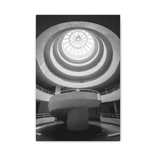 Black And White Spiral Rotunda Canvas Wall Art - Architectural Art Print, Modern Minimalist Interior Decor - Matte Cotton Artwork - Living Room Office Wall Decor - Bedroom Home Decoration