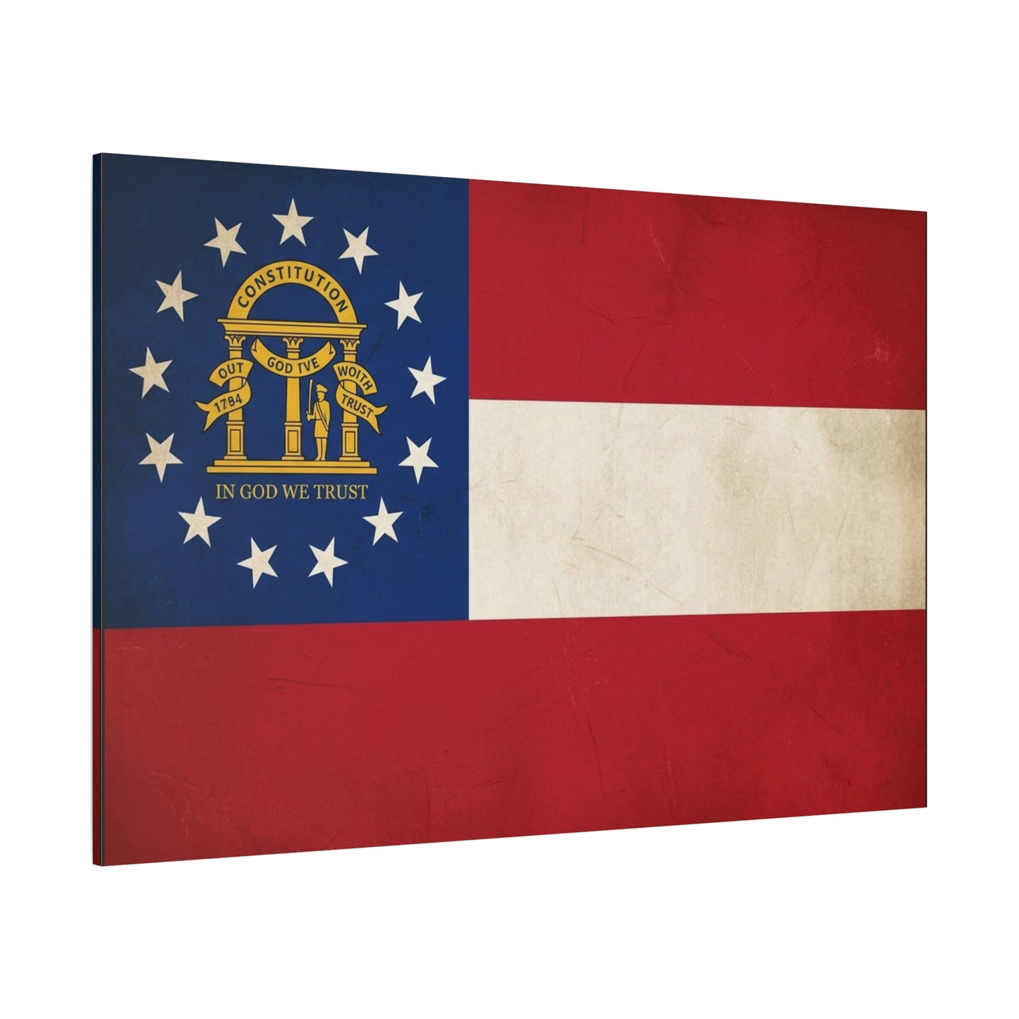 "In God We Trust" Georgia State Flag Canvas Wall Art - Vintage Patriotic Flag Print, Rustic Americana Decor, Georgia Pride Home Decoration, Living Room Wall Decor - Ready to Hang - Ready to Hang