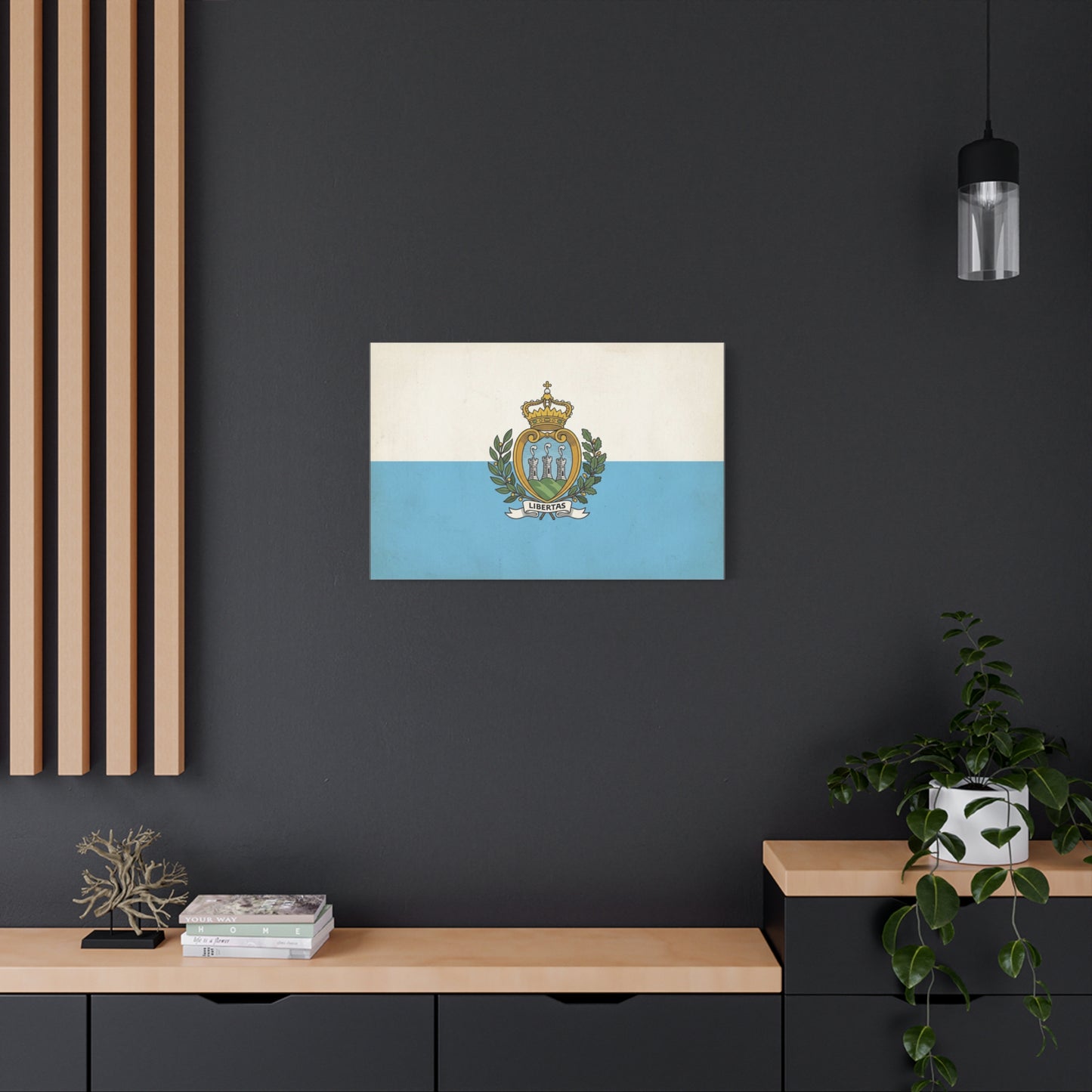 "Libertas" San Marino Flag Canvas Wall Art - Vintage Republic Crest Print, Blue White Heraldic Decor - Traditional Patriotic Style - Living Room Wall Decor - Bedroom Home Decoration - Ready to Hang