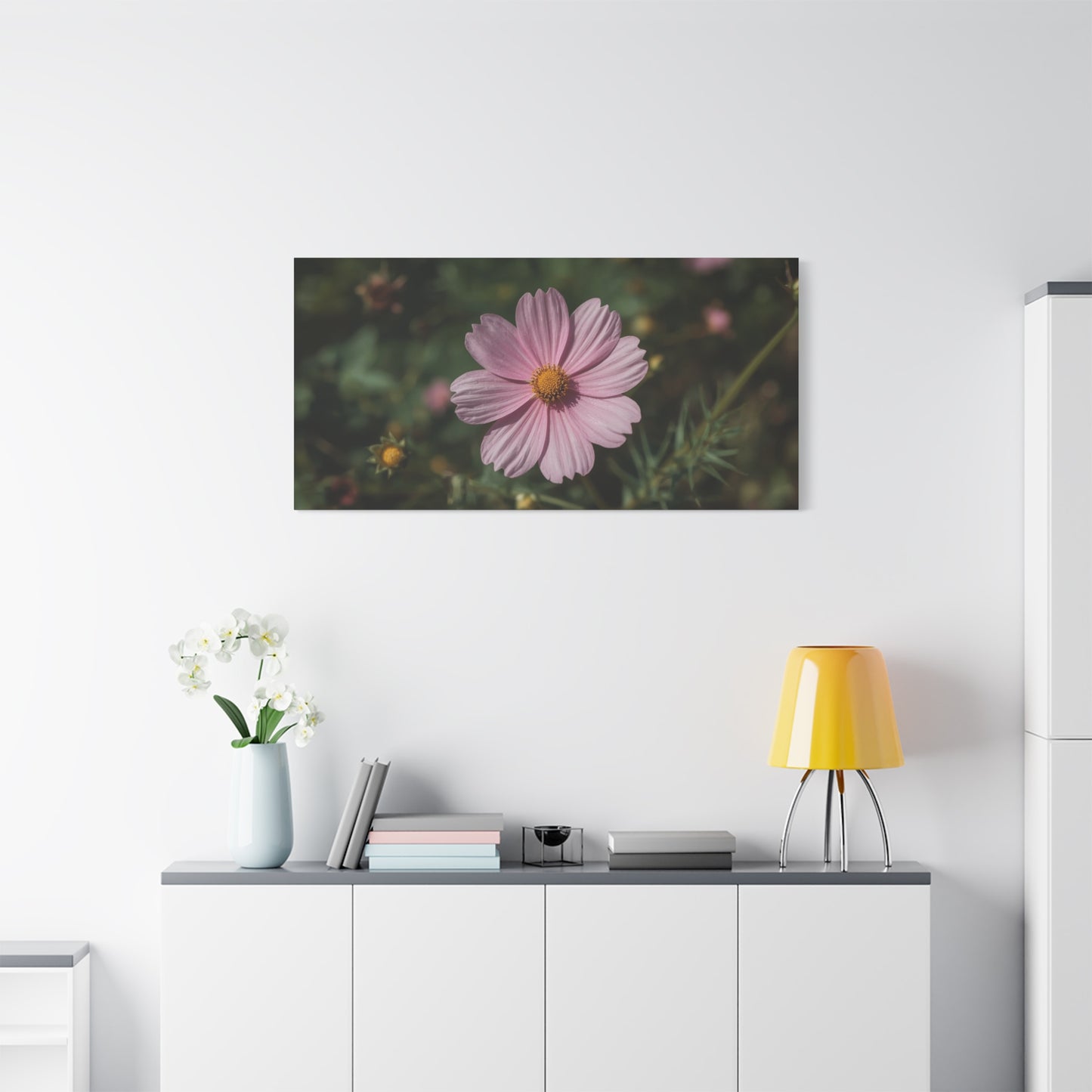 Pink Cosmos Flower Canvas Wall Art - Botanical Floral Art Print, Soft Blush Petals, Matte Stretched Cotton Canvas - Vintage Style - Bedroom Wall Decor, Bathroom Accent - Modern Farmhouse Style