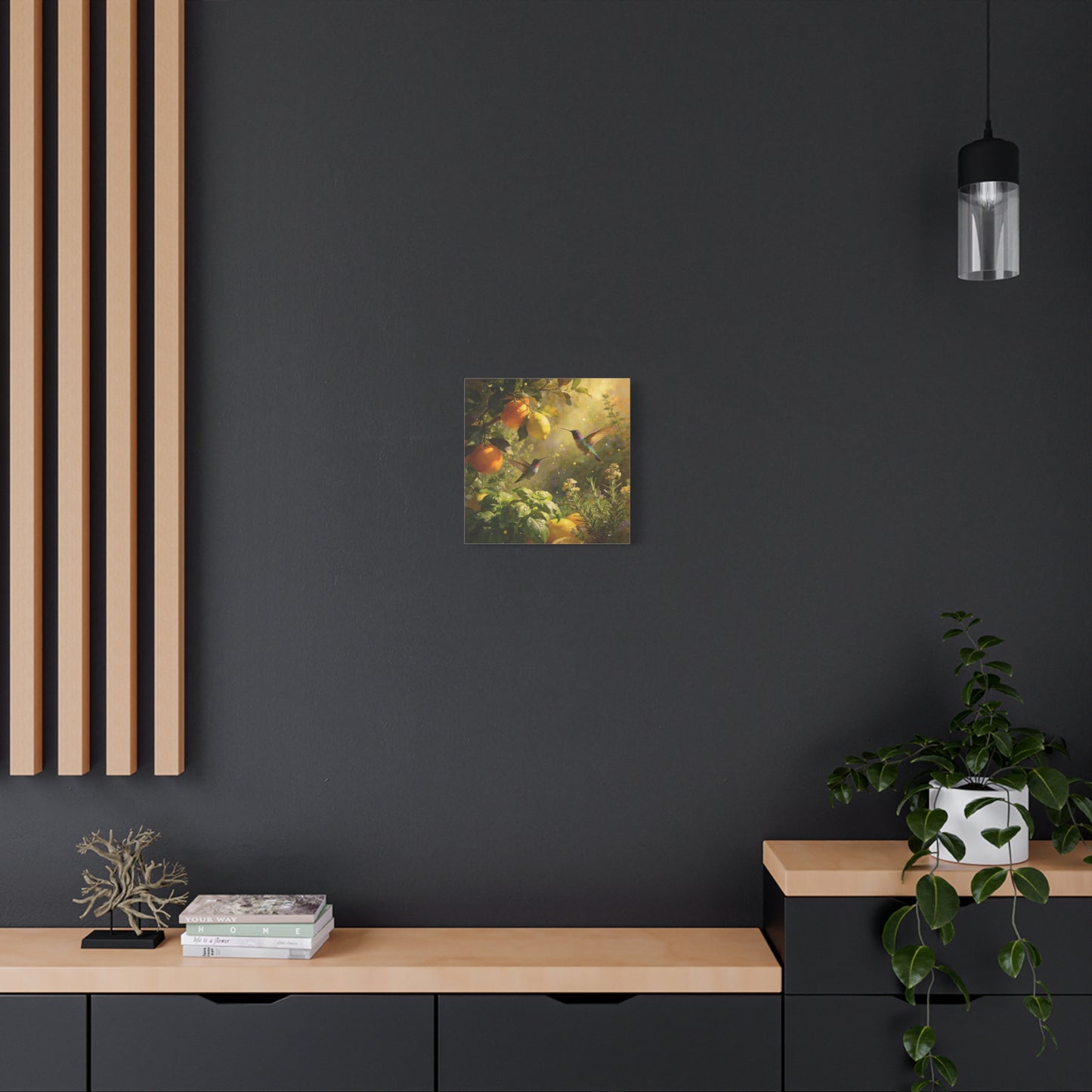 Hummingbird Citrus Canvas Wall Art - Lemon Orange Botanical Garden Print - Golden Light, Nature Home Decor, Living Room Wall Decor, Bedroom Home Decoration, Matte Finish Canvas - Cozy Reading Nook Art