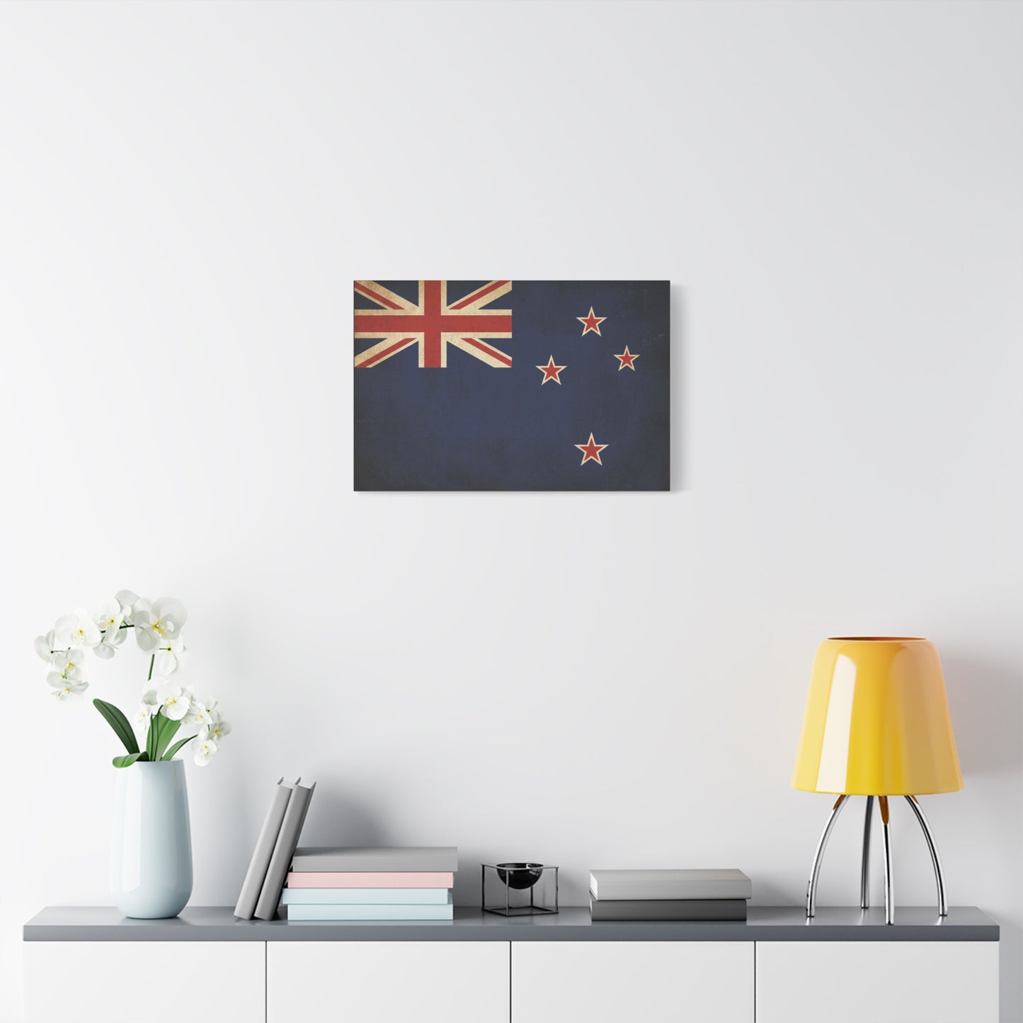 New Zealand Flag Canvas Wall Art - Vintage Kiwi National Banner Print, Distressed Navy Red Cream Design - Traditional Patriotic Style - Living Room Wall Decor Bedroom Home Decoration - Ready to Hang