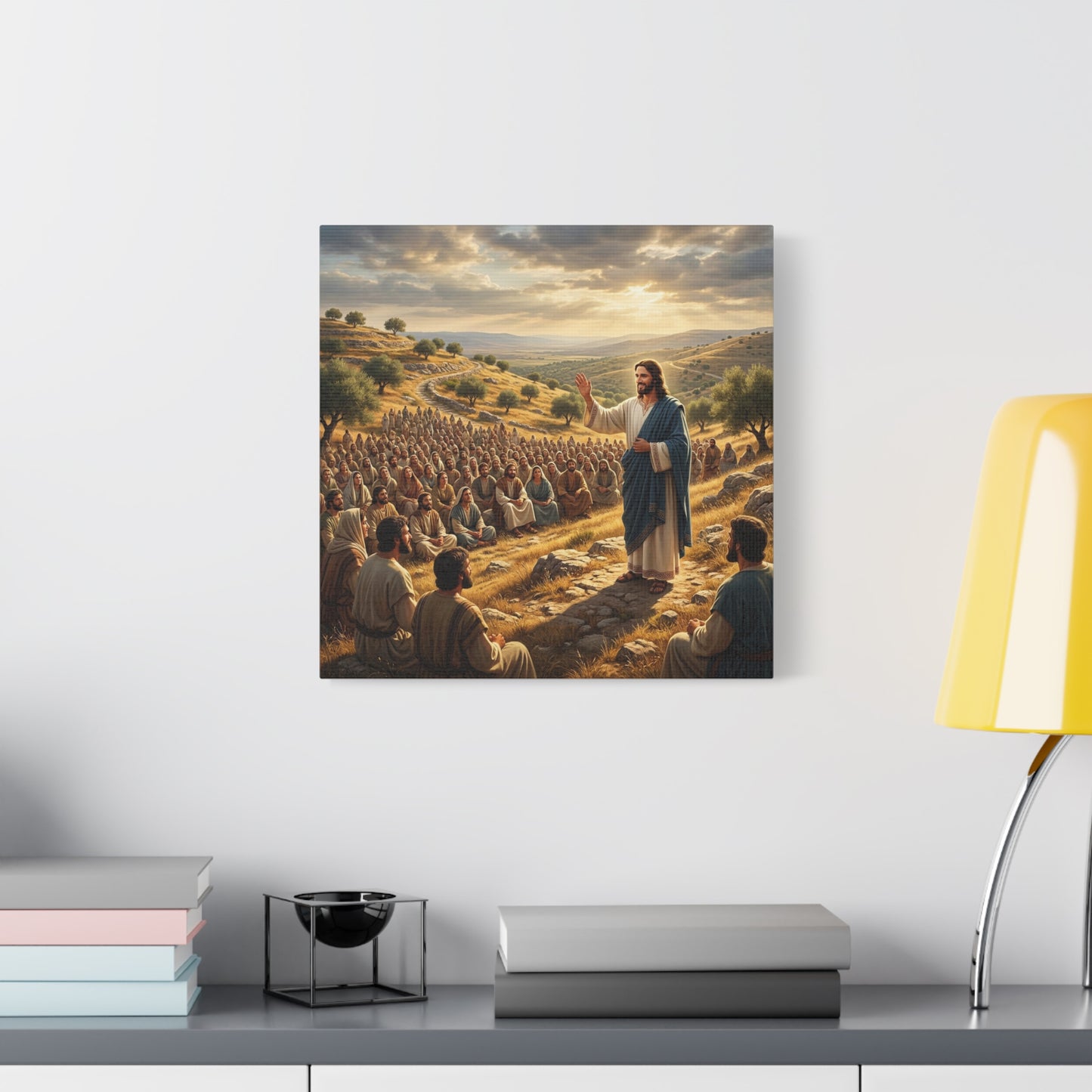 Jesus Teaching Multitude Canvas Wall Art - Biblical Hillside Sermon Scene, Matte Cotton Print - Traditional Christian Decor - Living Room Wall Decor, Bedroom Home Decoration, Office Art