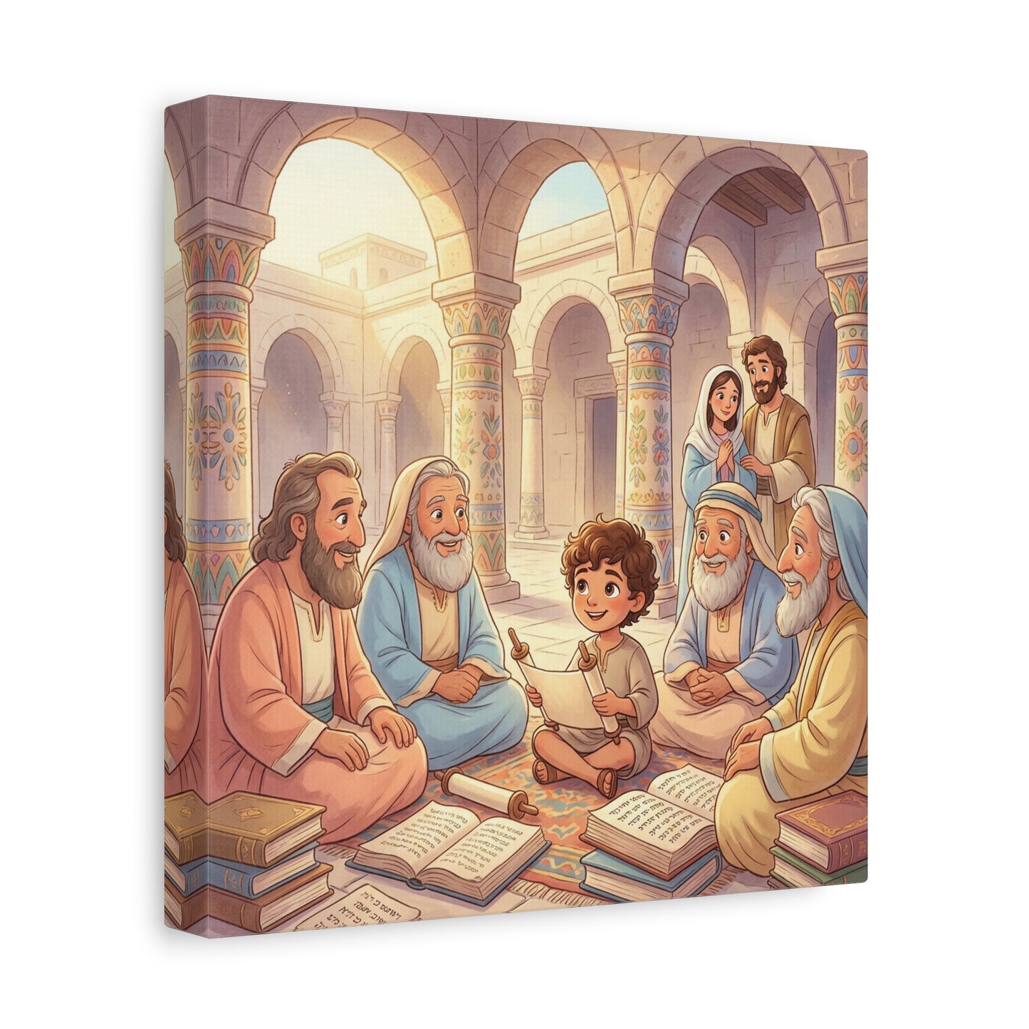 Young Jesus Teaching In Temple Canvas Wall Art - Biblical Child Scripture Scene, Cotton Print - Traditional Religious Decor For Nursery, Bedroom, Sunday School, Living Room Home Accent - Ready to Hang