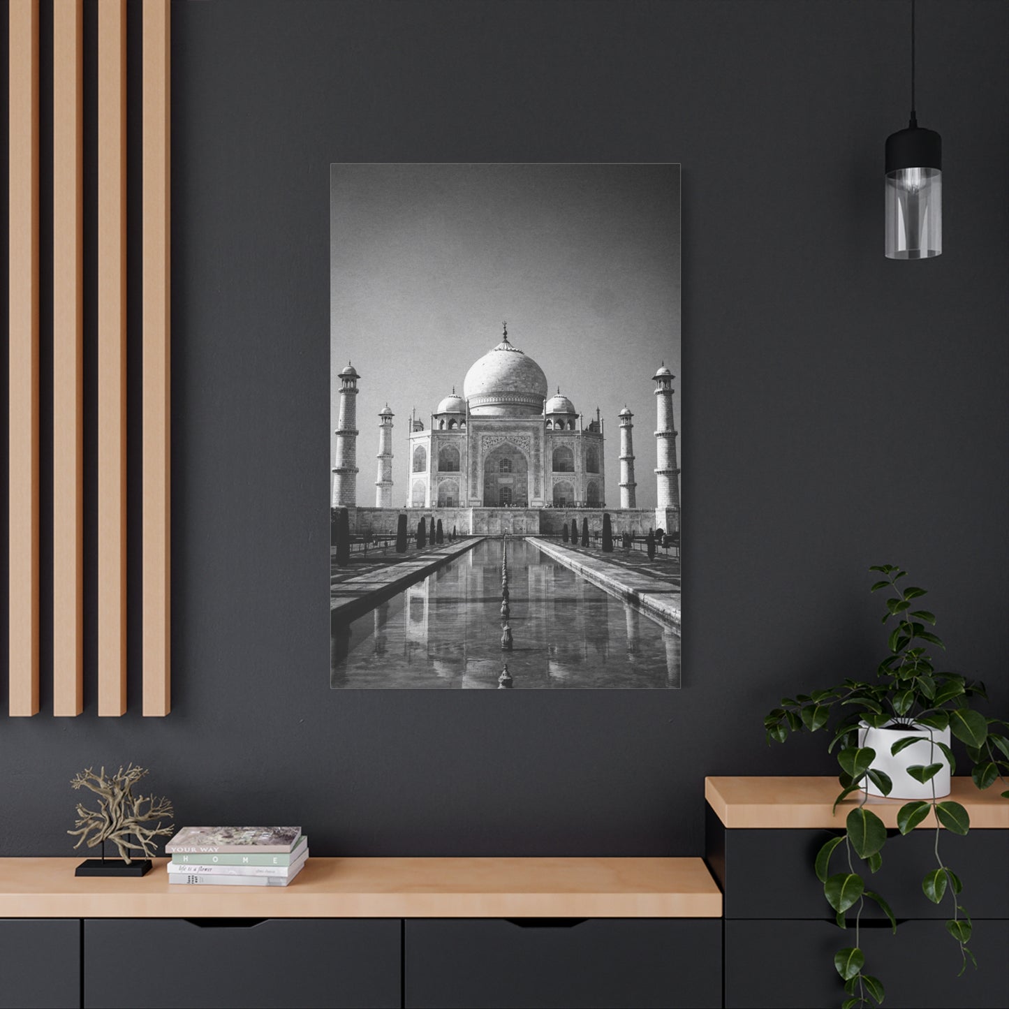 Taj Mahal Canvas Wall Art - Black And White Architectural Art Print - Monochrome Travel Landmark Decor - Contemporary Style - Living Room Wall Decor, Office Art - Bedroom Home Decoration