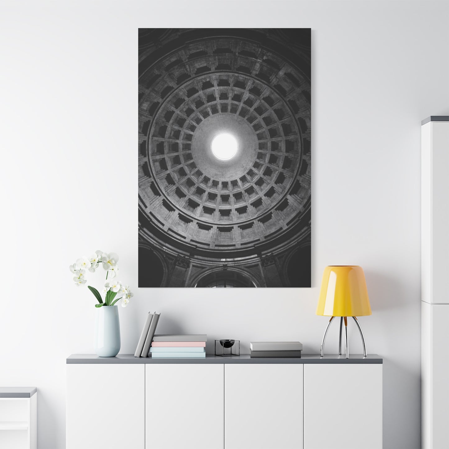 Pantheon Dome Canvas Wall Decor - Black And White Architectural Oculus Art Print - Modern Monochrome Cotton Print - Contemporary Living Room Accent, Bedroom Decoration, Office Interior