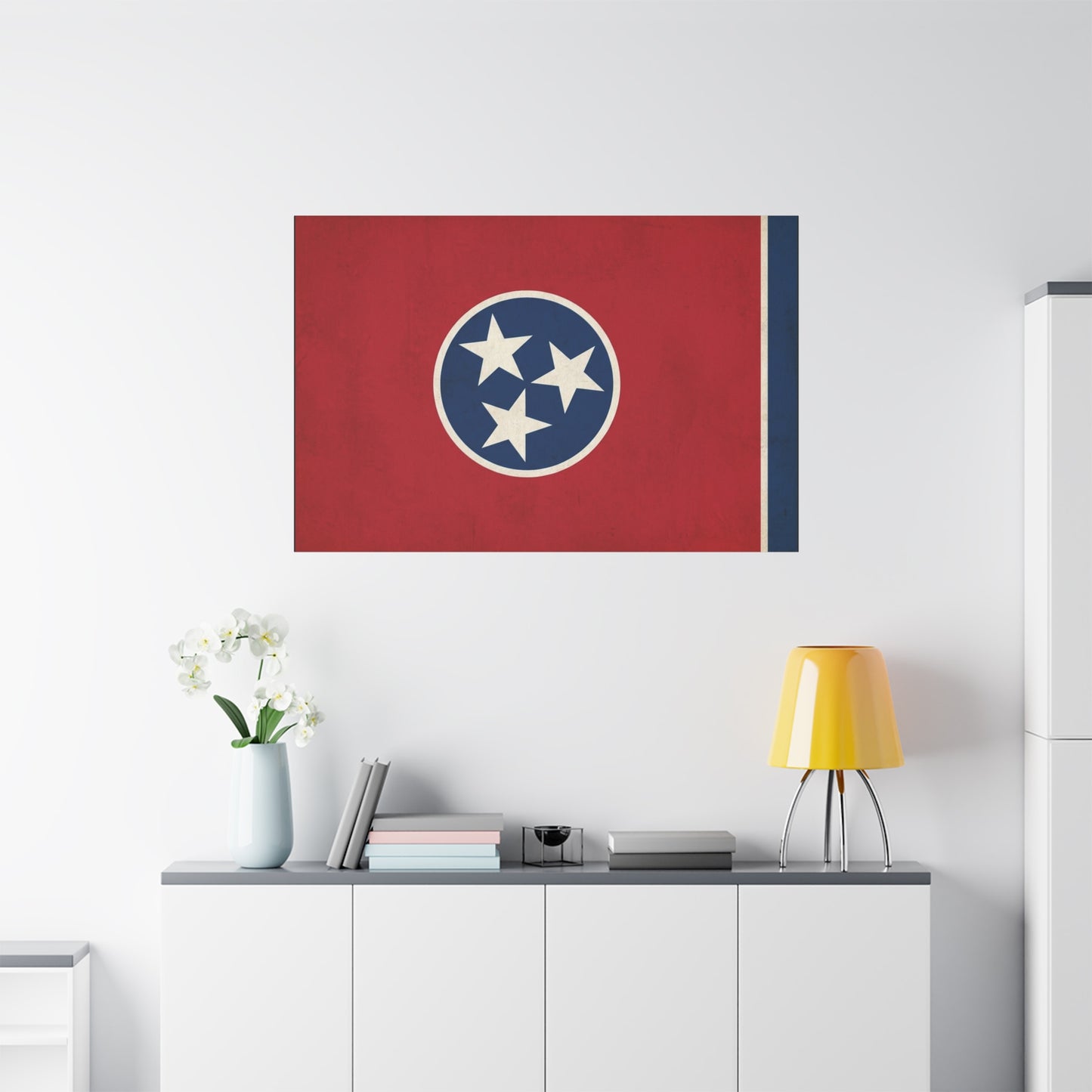 Tennessee State Flag Canvas Wall Art - Vintage Red Blue Tri Star Print - Patriotic Rustic Decor - Living Room Wall Decor, Office Accent - Bedroom Home Decoration - Bedroom Home Decoration