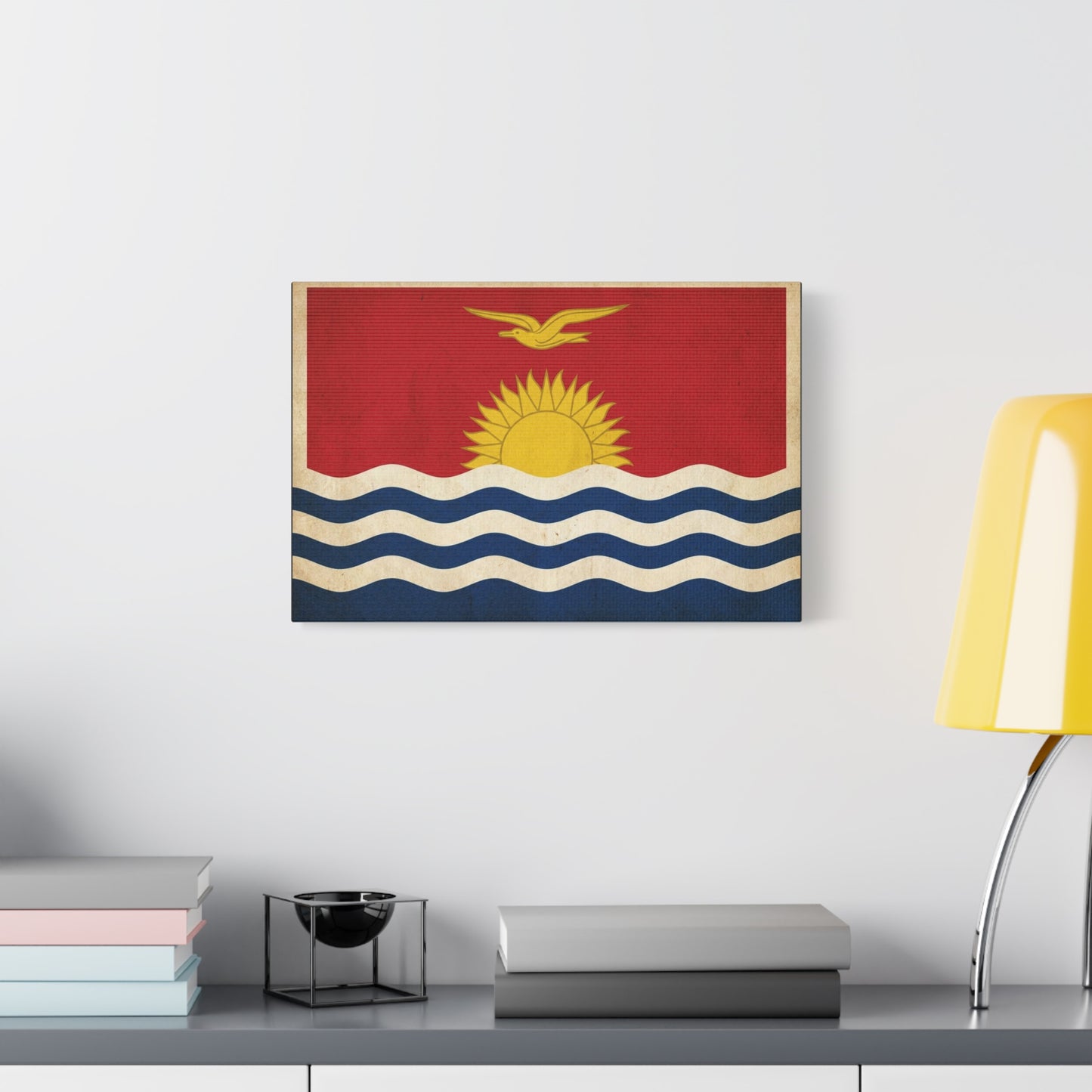 Kiribati Flag Canvas Wall Art - Vintage Island Nation Sun Bird Waves Print - Patriotic Red Gold Blue Coastal Style - Living Room Wall Decor, Office Art, Dorm Decoration - Bedroom Home Decoration