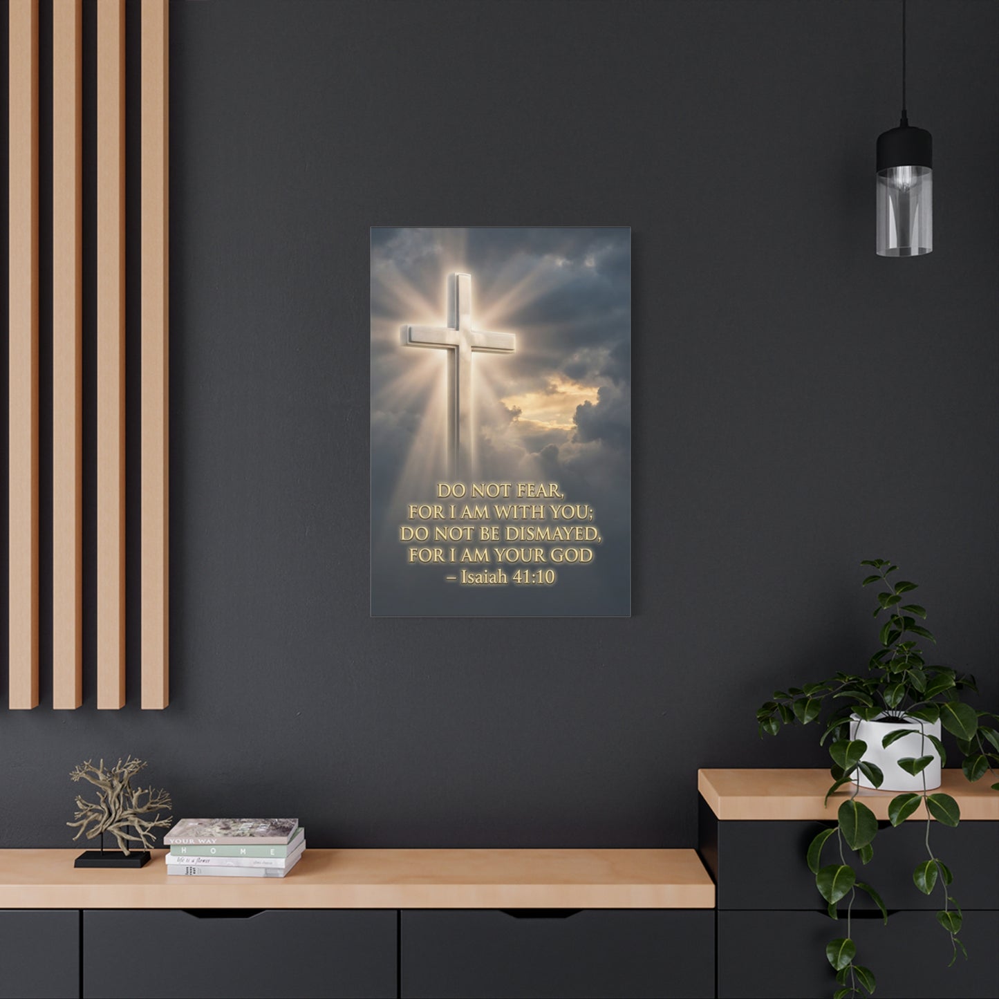 "Do Not Fear, For I Am With You" Cross Canvas Wall Art - Isaiah 41:10 Scripture Print, Glowing Christian Wall Decor, Traditional Faith Home Accent, Bedroom Living Room Office - Bedroom Home Decoration