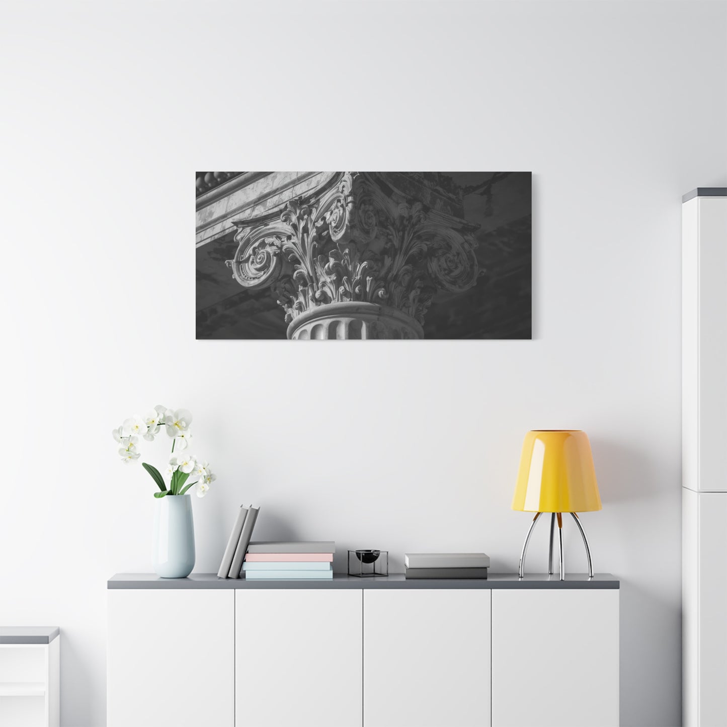Corinthian Column Canvas Wall Art - Black And White Architectural Capital Art Print - Classical Stone Detail, Matte Finish Canvas - Living Room Wall Decor, Office Art - Bedroom Home Decoration