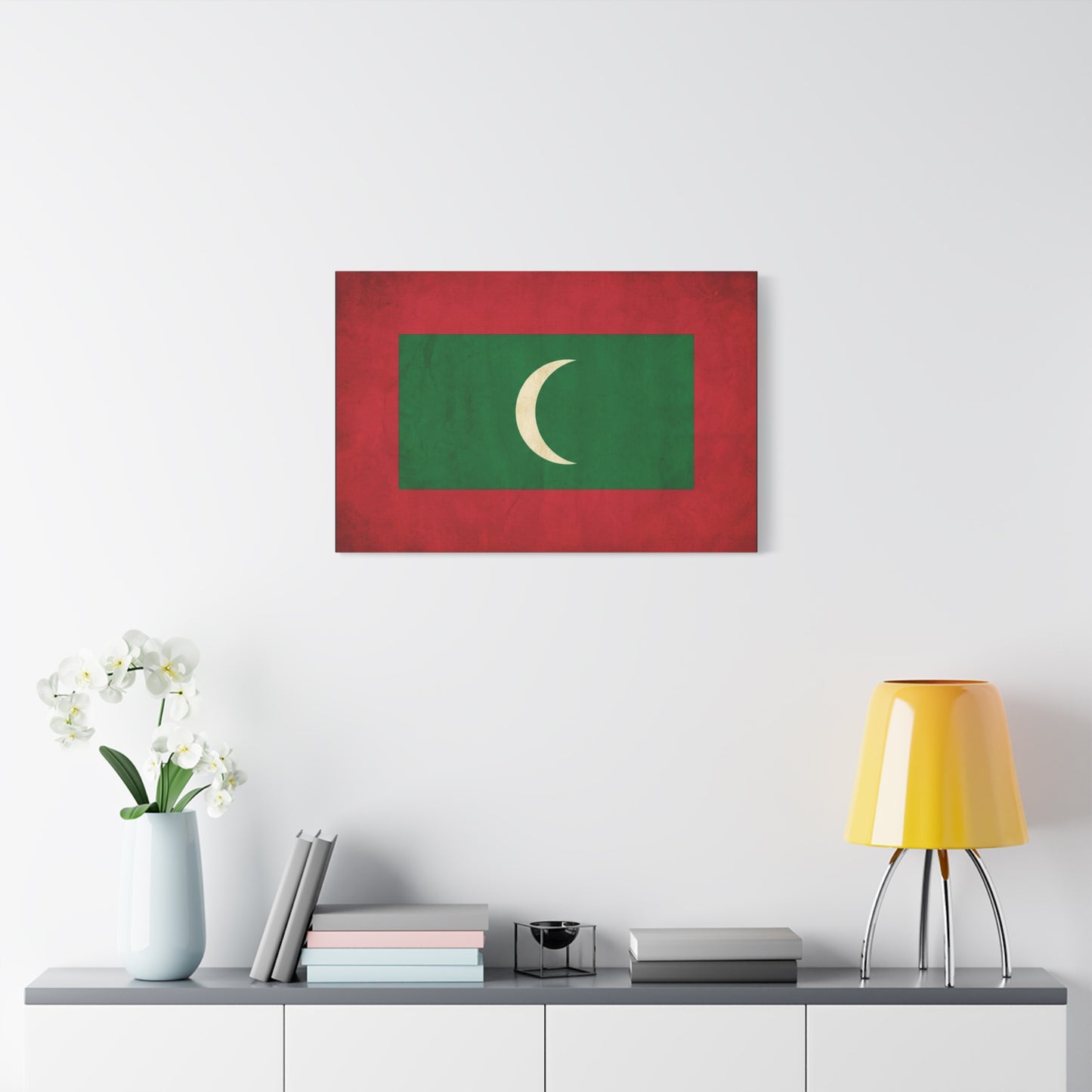 Maldives Flag Canvas Wall Art - Vintage National Banner Print, Red Green White Crescent - Patriotic Typography Style - Living Room Wall Decor, Bedroom Home Decoration - Bedroom Home Decoration