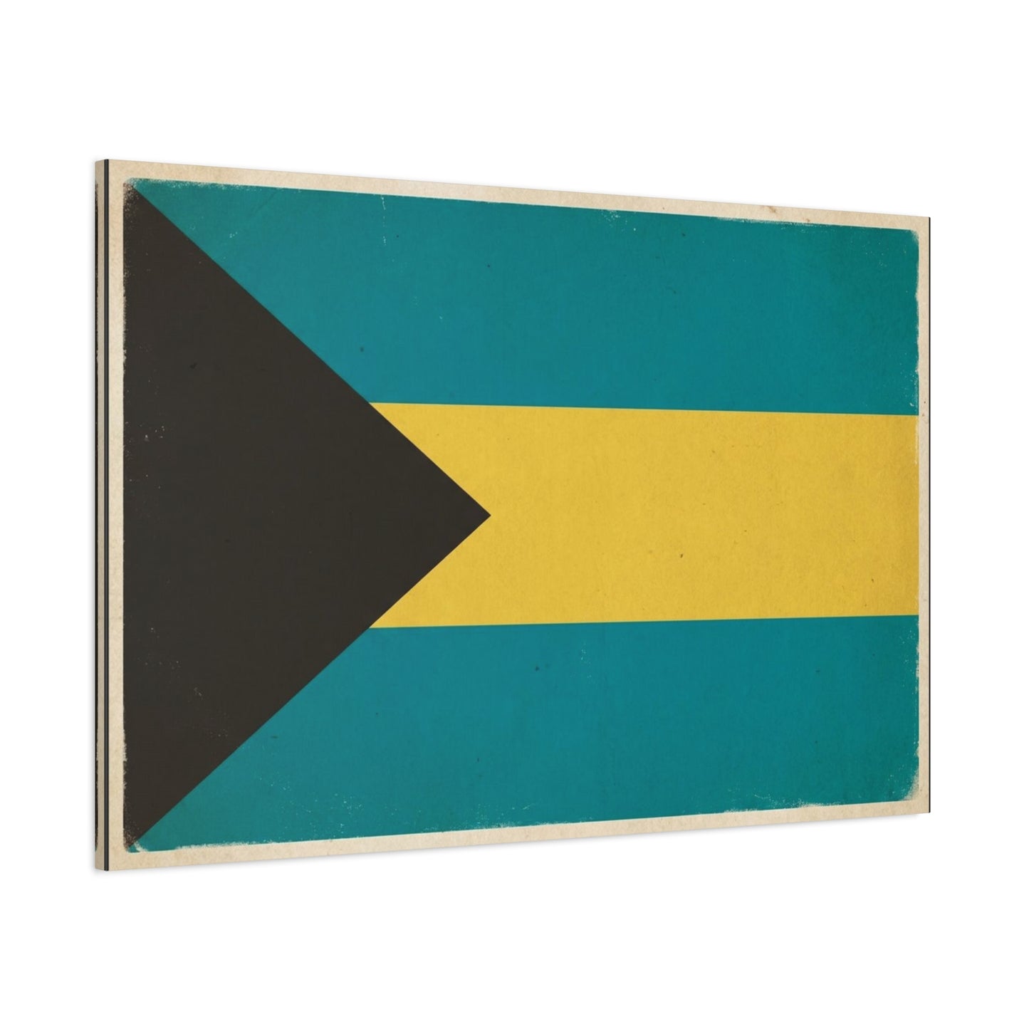 Bahamas Flag Canvas Wall Art - Vintage Caribbean National Flag Print, Blue Yellow Black Geometric Design - Coastal Decor - Living Room Home Decoration - Living Room Wall Decor - Modern Farmhouse Style