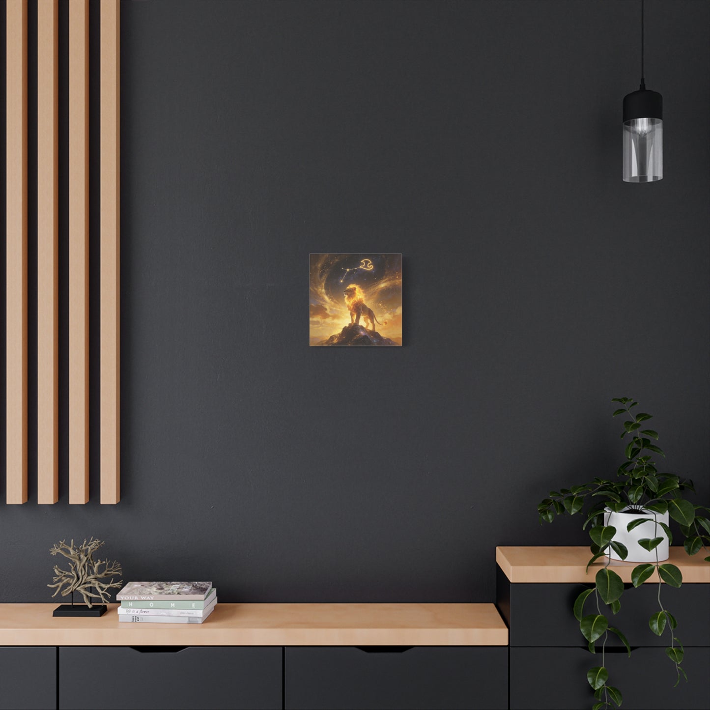Leo Zodiac Lion Canvas Wall Art - Celestial Astrology Constellation Print, Glowing Gold Cosmic Sky - Fantasy Style, Living Room Wall Decor Bedroom Home Decoration Office Art - Bedroom Home Decoration