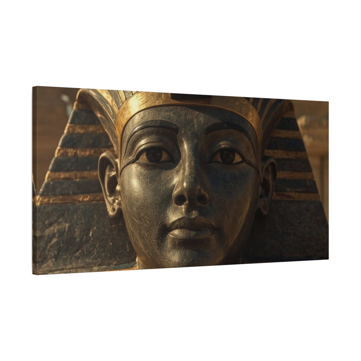 Egyptian Pharaoh Canvas Wall Art - Ancient Mask Portrait, Gold Bronze Tones - Matte Cotton Print, Traditional Historical Style - Living Room Wall Decor, Office Art Accent - Bedroom Home Decoration
