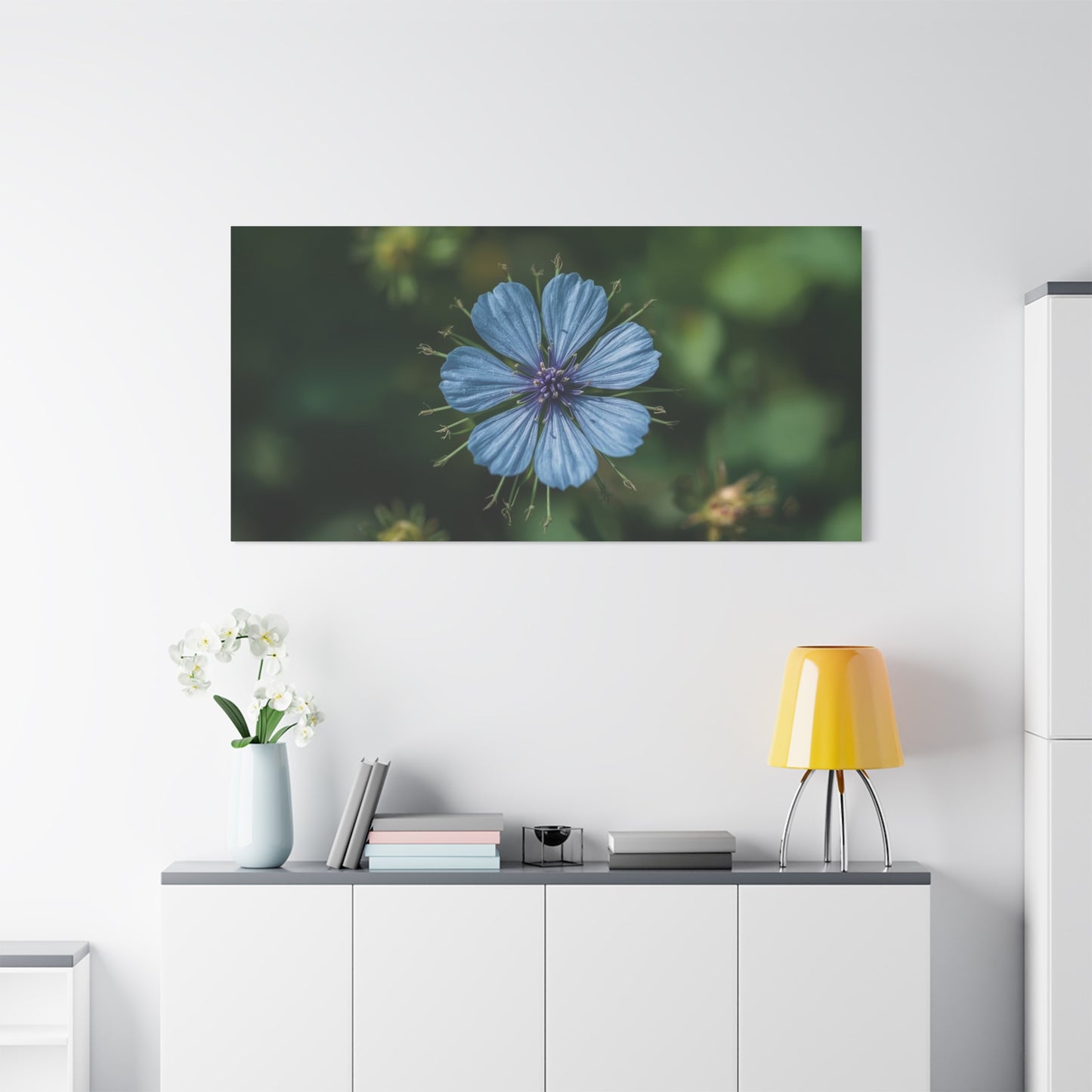 Blue Chicory Flower Canvas Wall Art - Botanical Floral Macro Art Print - Soft Matte Cotton Canvas, Contemporary Nature Wall Decor - Bedroom Living Room Home Decoration - Modern Farmhouse Style