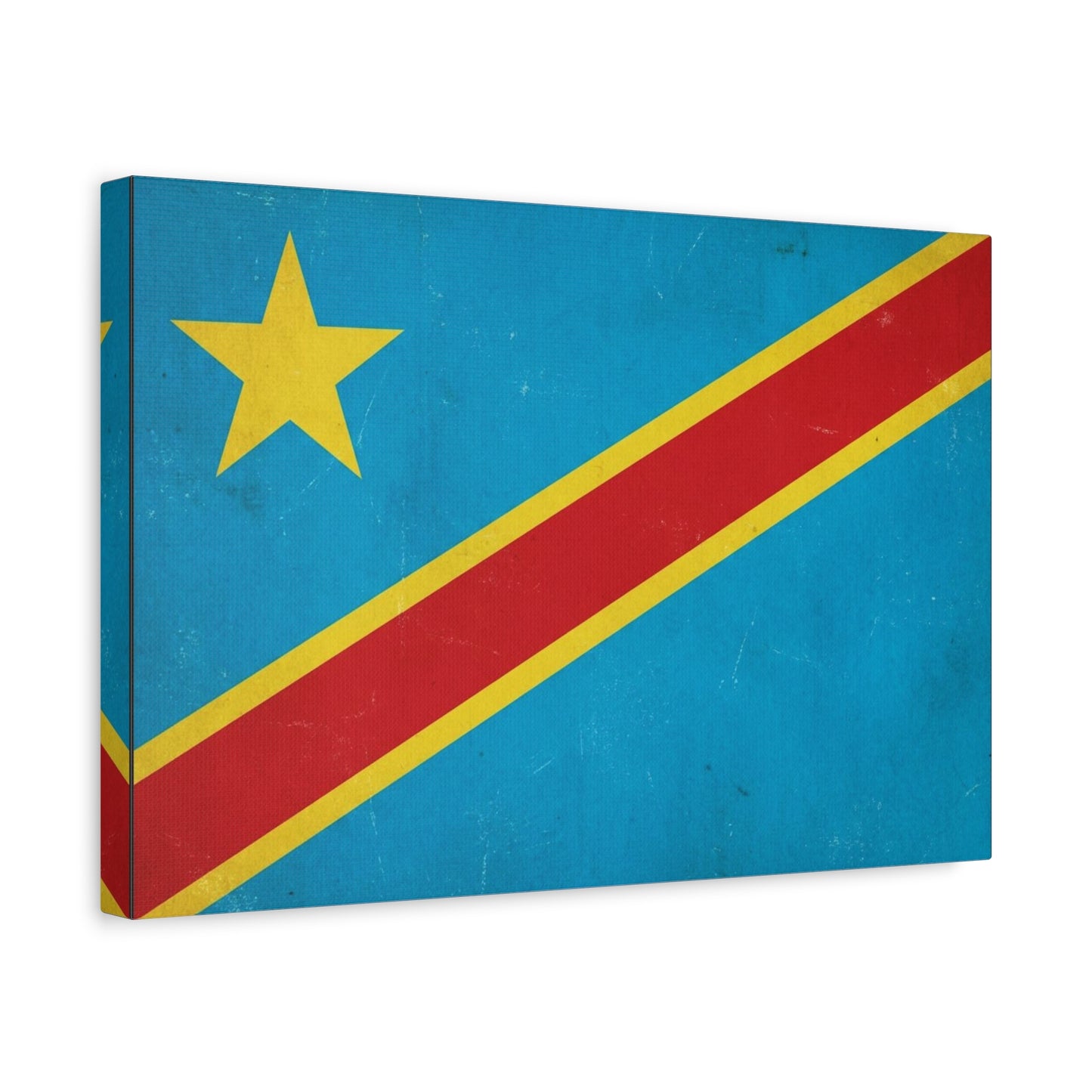 Democratic Republic Of The Congo Flag Canvas Wall Art - Vintage Patriotic Country Print, Distressed Blue Red Yellow Design - Cultural Pride Decor - Living Room Bedroom Office Accent - Office Wall Art