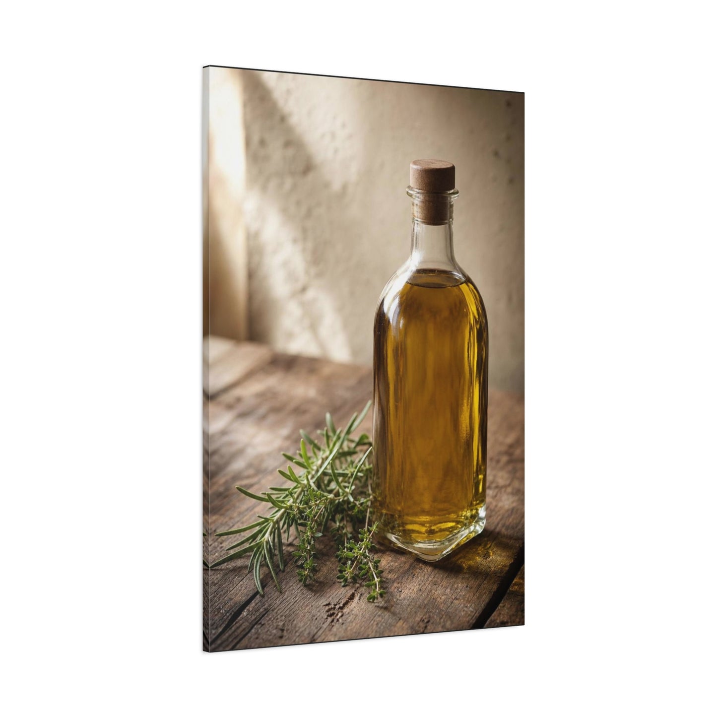 Olive Oil Bottle Canvas Wall Art - Rustic Kitchen Still Life, Rosemary Herb Art Print - Warm Neutral Farmhouse Style - Dining Room Wall Decor, Pantry Home Accent - Bedroom Home Decoration