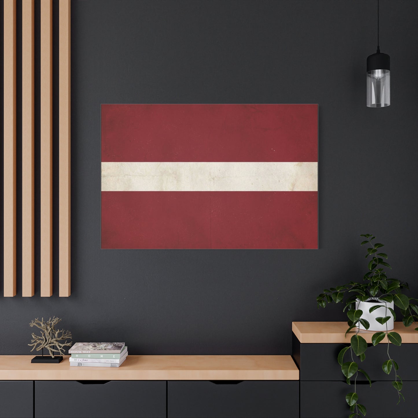 Latvia Flag Canvas Wall Art - Vintage Red White Horizontal Stripe Print, Distressed Patriotic Artwork - Minimalist Traditional Style - Living Room Wall Decor Bedroom Home Decoration - Ready to Hang