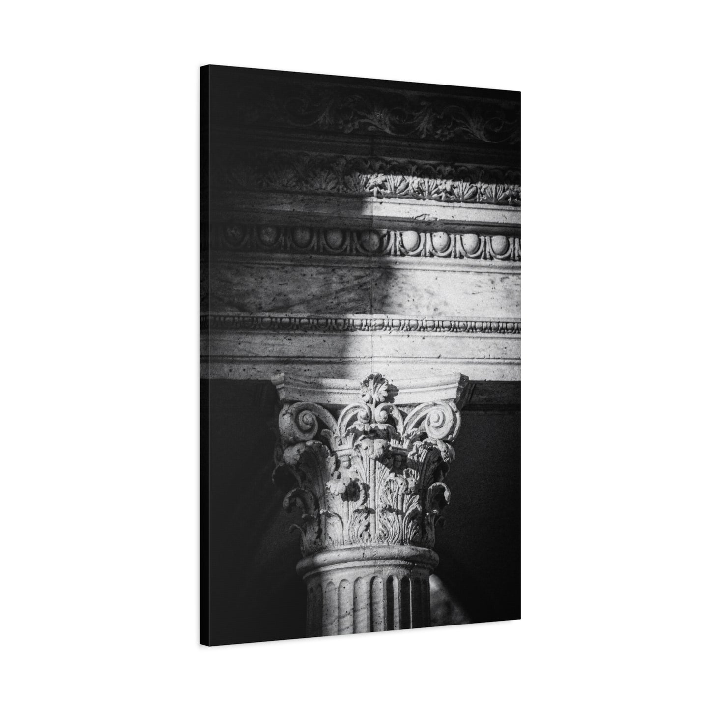 Black And White Corinthian Column Canvas Wall Art - Architectural Art Print, Dramatic Light And Shadow, Matte Cotton Decor - Minimalist Living Room Wall Decor, Office Art - Ready to Hang