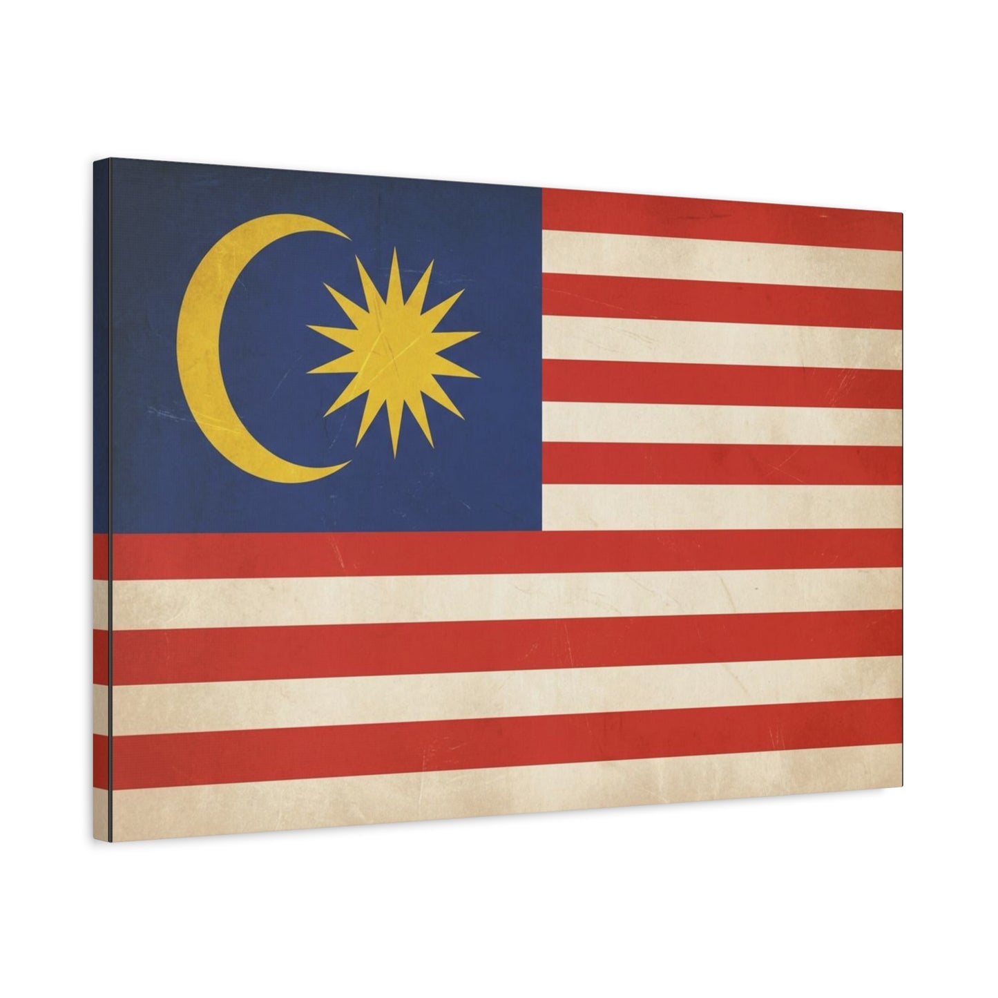 Malaysia Flag Canvas Wall Art - Vintage Malaysian Crescent And 14 Point Star Print - Patriotic Red White Blue Stripes - Cultural Heritage Decor - Living Room Office Wall Decor - Modern Farmhouse Style