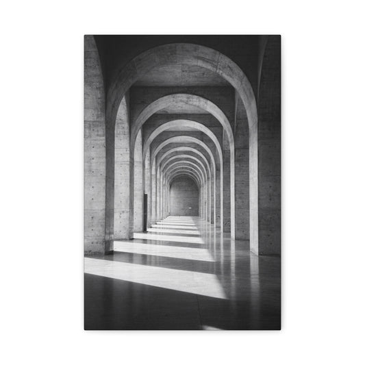 Black And White Arched Hallway Canvas Wall Art - Minimalist Architecture Art Print, Modern Concrete Corridor Interior, Contemporary Living Room Wall Decor Office Art - Bedroom Home Decoration