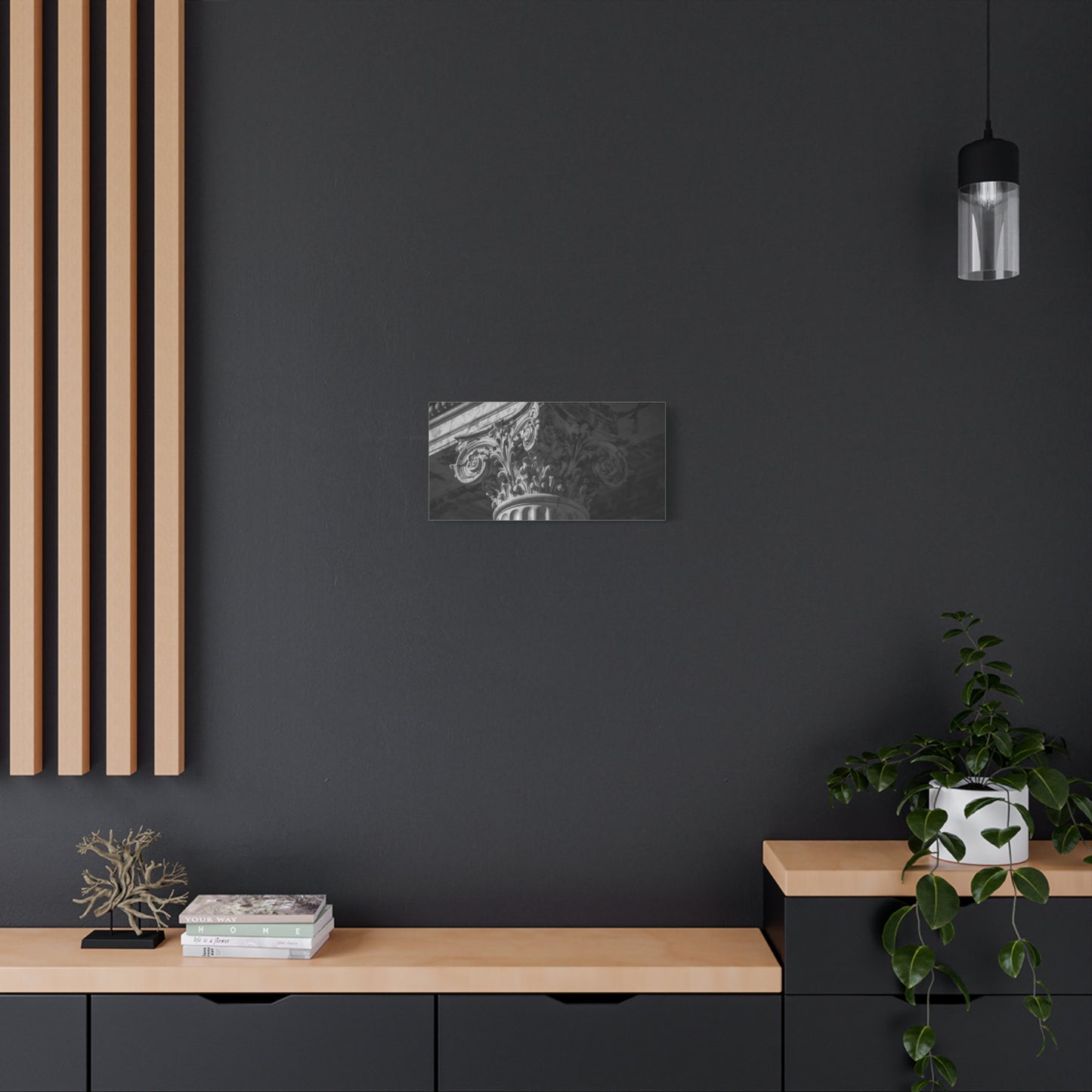 Corinthian Column Canvas Wall Art - Black And White Architectural Capital Art Print - Classical Stone Detail, Matte Finish Canvas - Living Room Wall Decor, Office Art - Bedroom Home Decoration