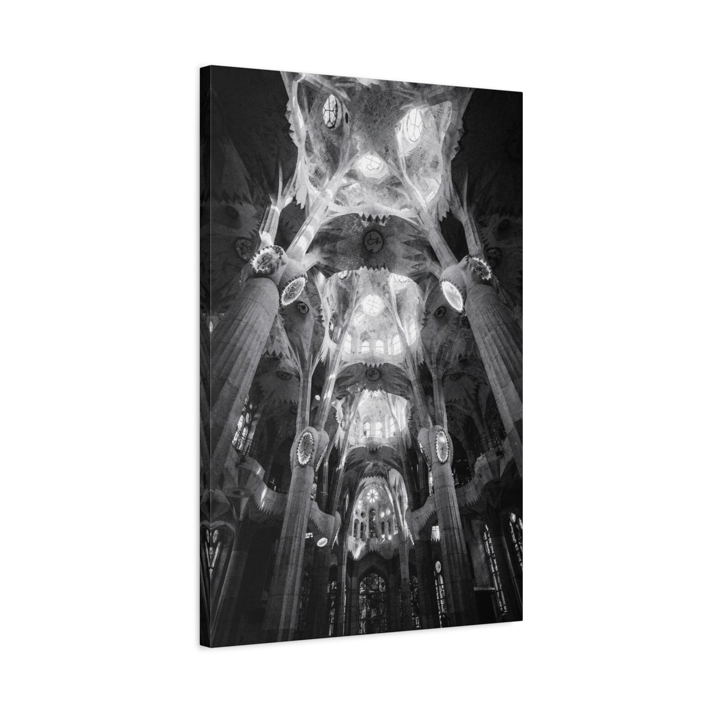 Sagrada Familia Cathedral Interior Canvas Wall Art - Black And White Architectural Art Print - Gothic Modern Sacred Ceiling View - Living Room Wall Decor Office Accent - Modern Farmhouse Style