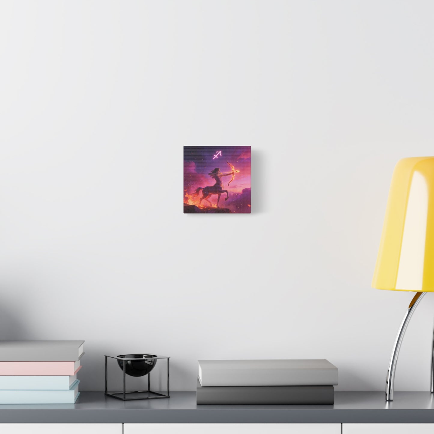 Sagittarius Centaur Archer Canvas Wall Art - Zodiac Fantasy Fire Bow Illustration - Purple Pink Matte Canvas Print - Bedroom Home Decoration, Living Room Wall Decor, Celestial Decor - Ready to Hang