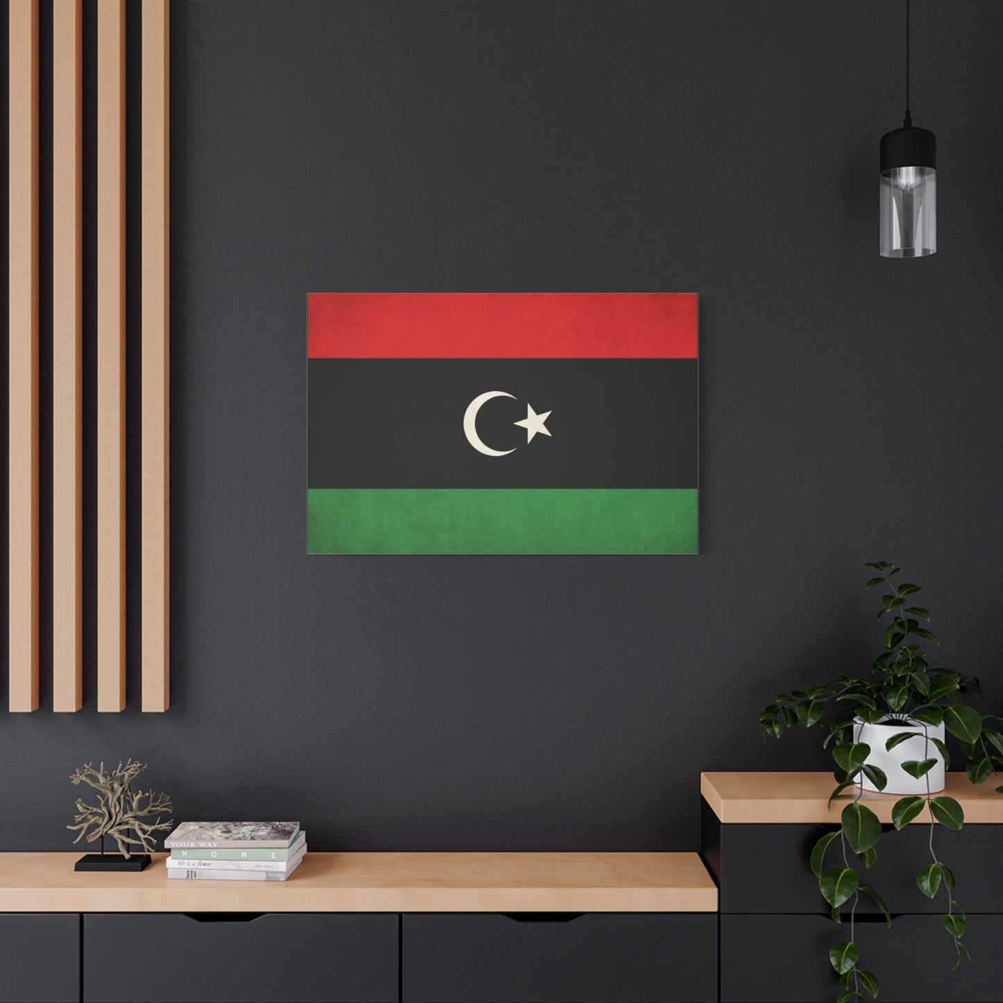 Libya Flag Canvas Wall Art - Red Black Green Crescent Star Print Picture - Vintage Patriotic Style, Matte Finish Canvas Print, Living Room Wall Decor, Bedroom Home Decoration - Bedroom Home Decoration
