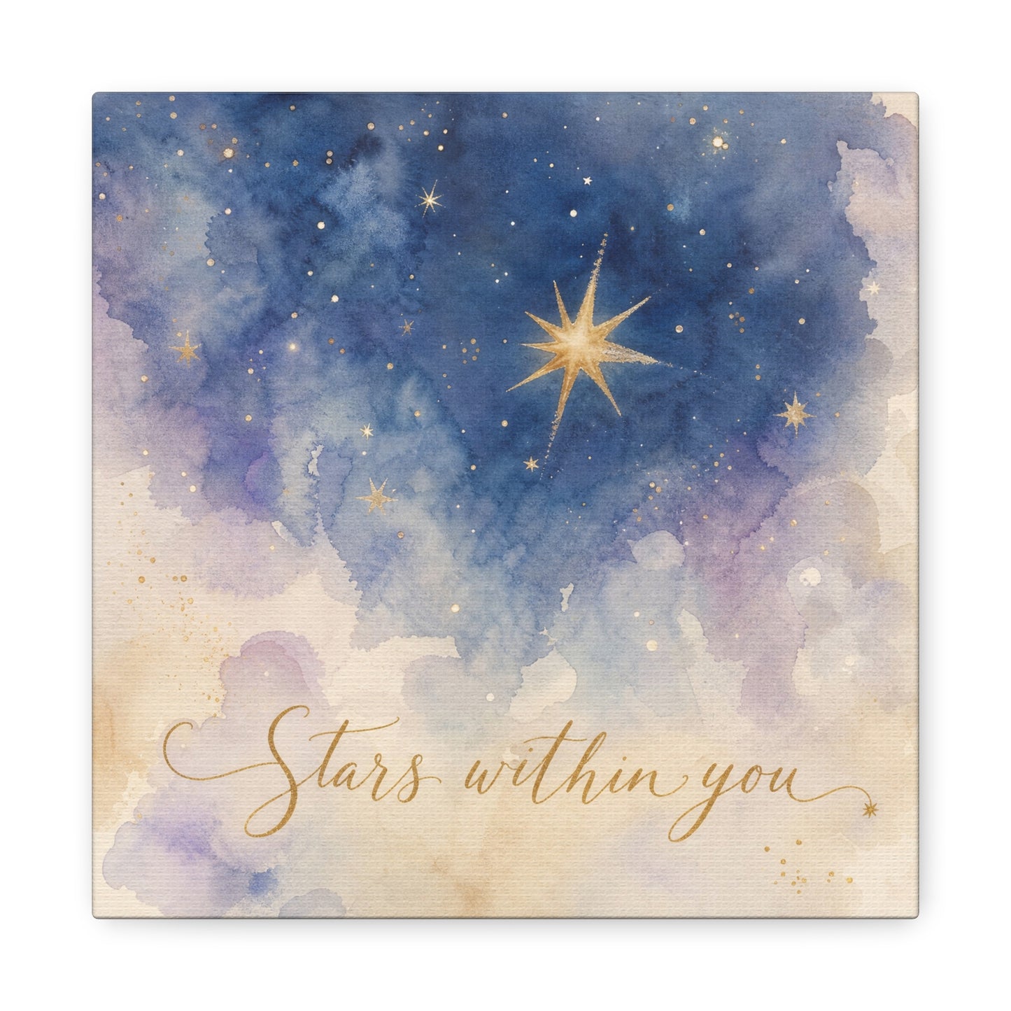 "Stars Within You" Celestial Canvas Wall Art - Watercolor Night Sky Quote Print - Gold Star Galaxy Decor - Inspirational Bedroom Wall Decor, Nursery Home Decoration, Bohemian Office Art