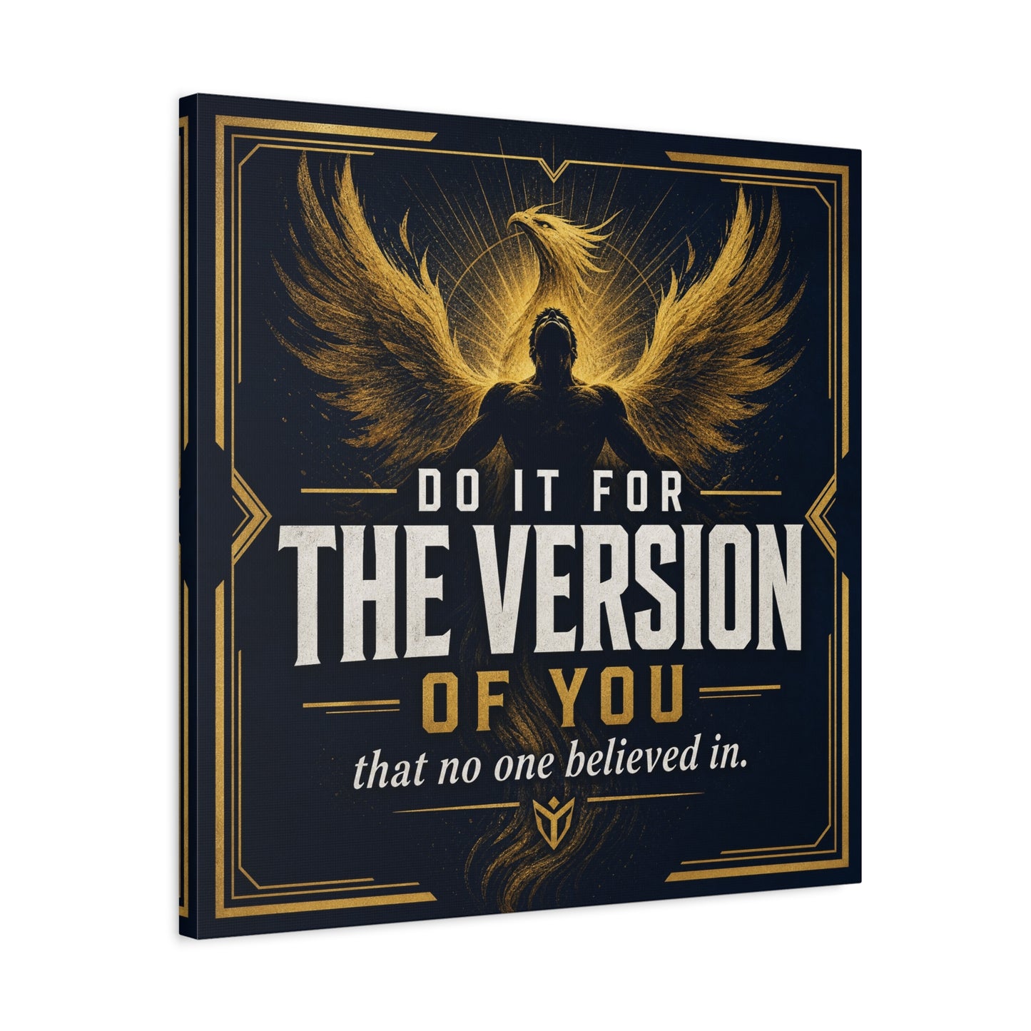 "Do It For The Version Of You That No One Believed In" Inspirational Canvas Wall Art - Phoenix Wings Motivational Quote Print - Black Gold Typography Decor For Office Bedroom - Living Room Wall Decor